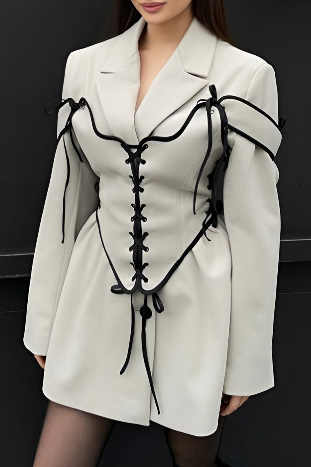 Bow Long Sleeve Dress And Corset Set