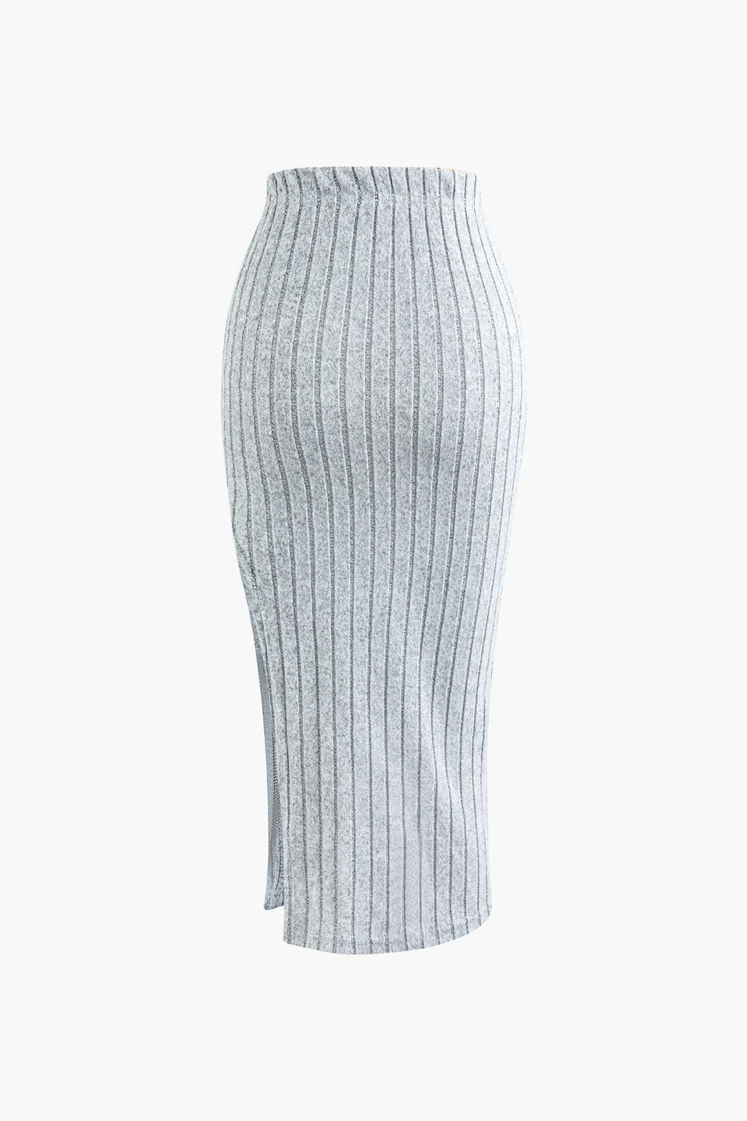 Solid Rib Knit Round Neck Long Sleeve Top And Slit Skirt Set