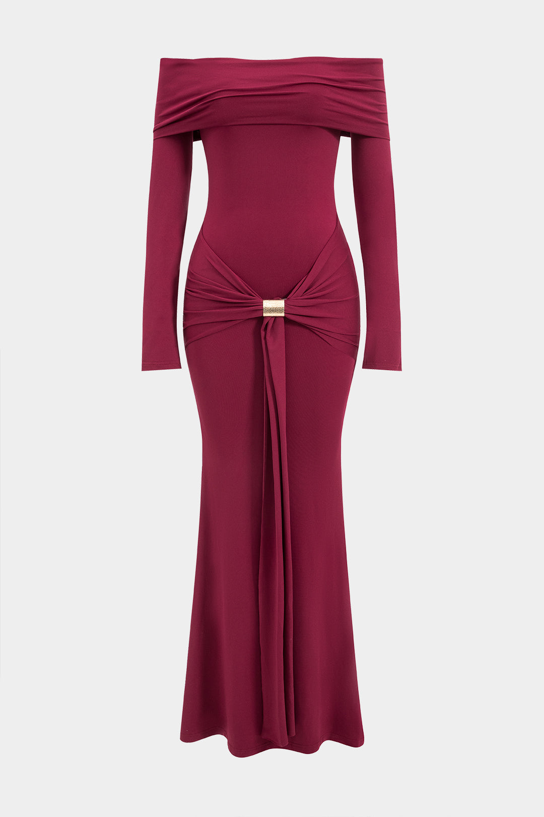 Metallic Detail Off Shoulder Long Sleeve Maxi Dress