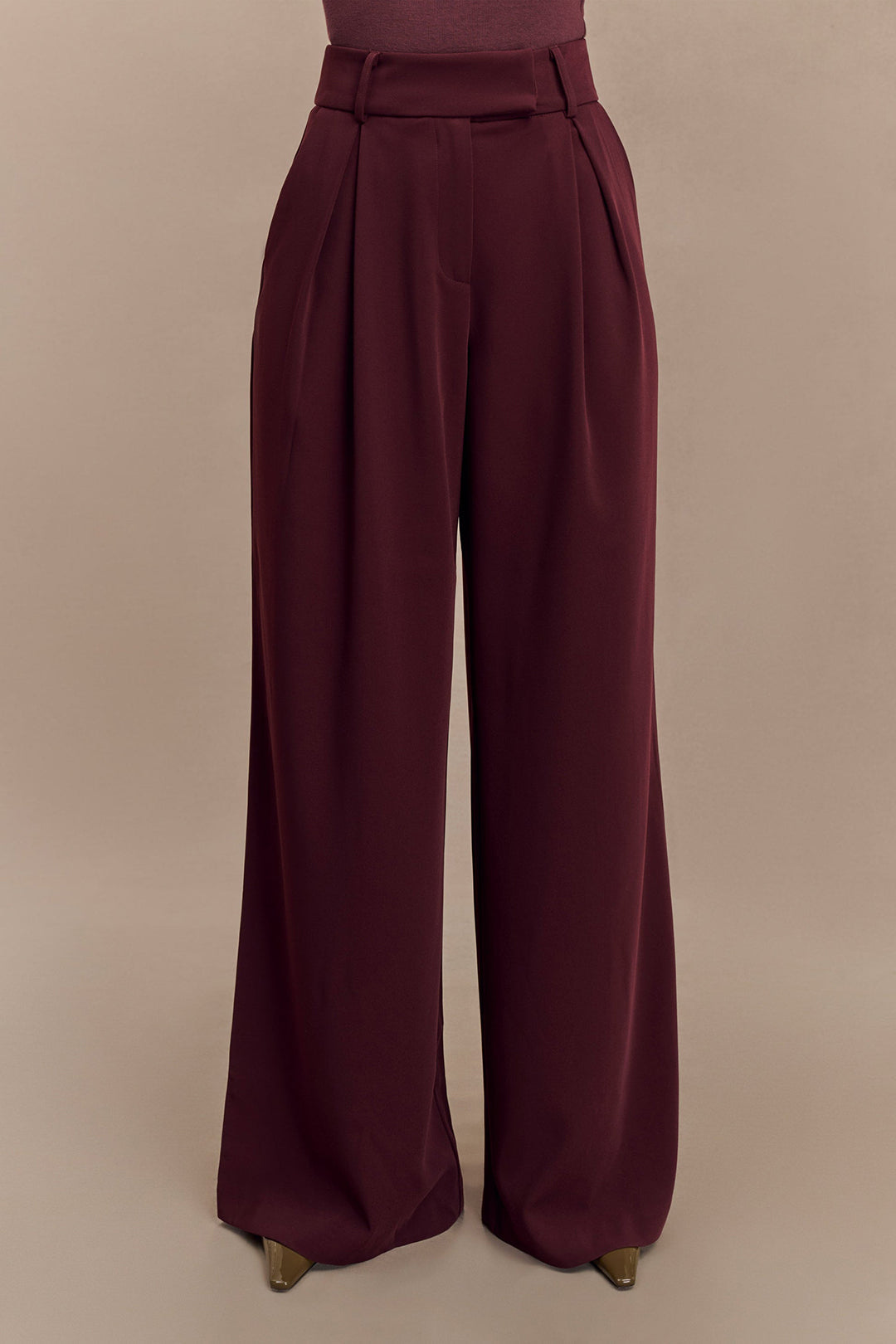 Solid Pleated Wide Leg Trousers