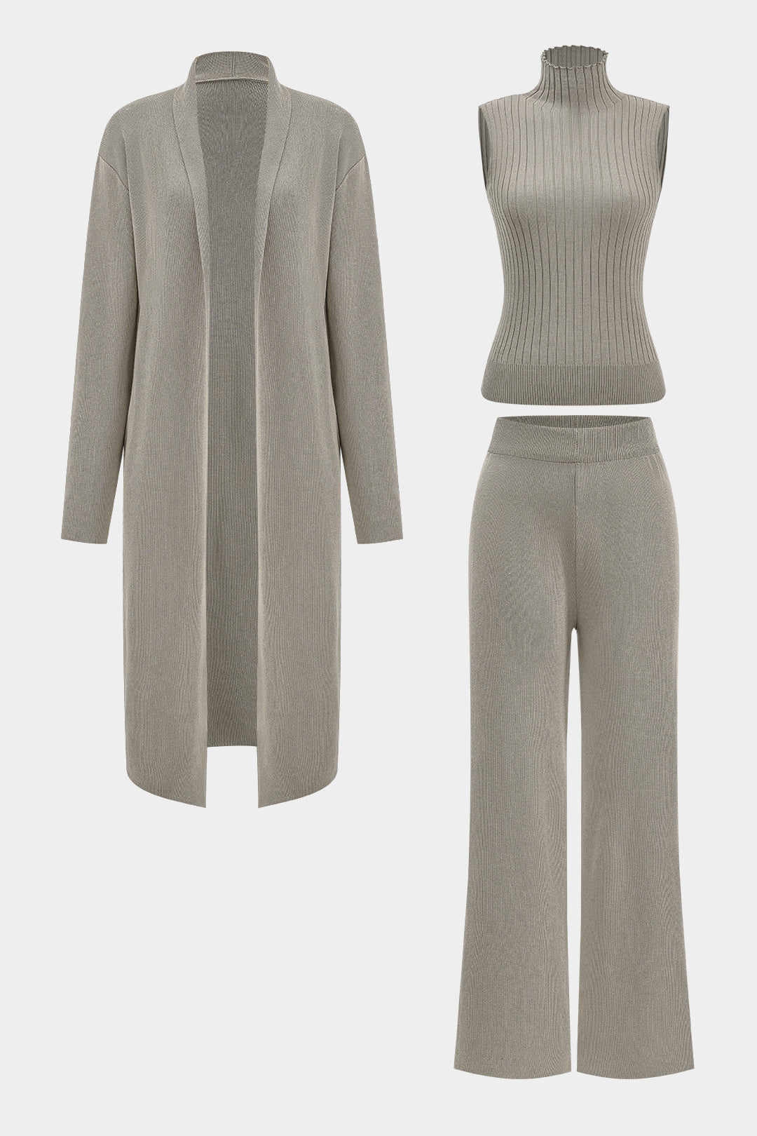 Knit Tank Top And Cardigan And Pants Set