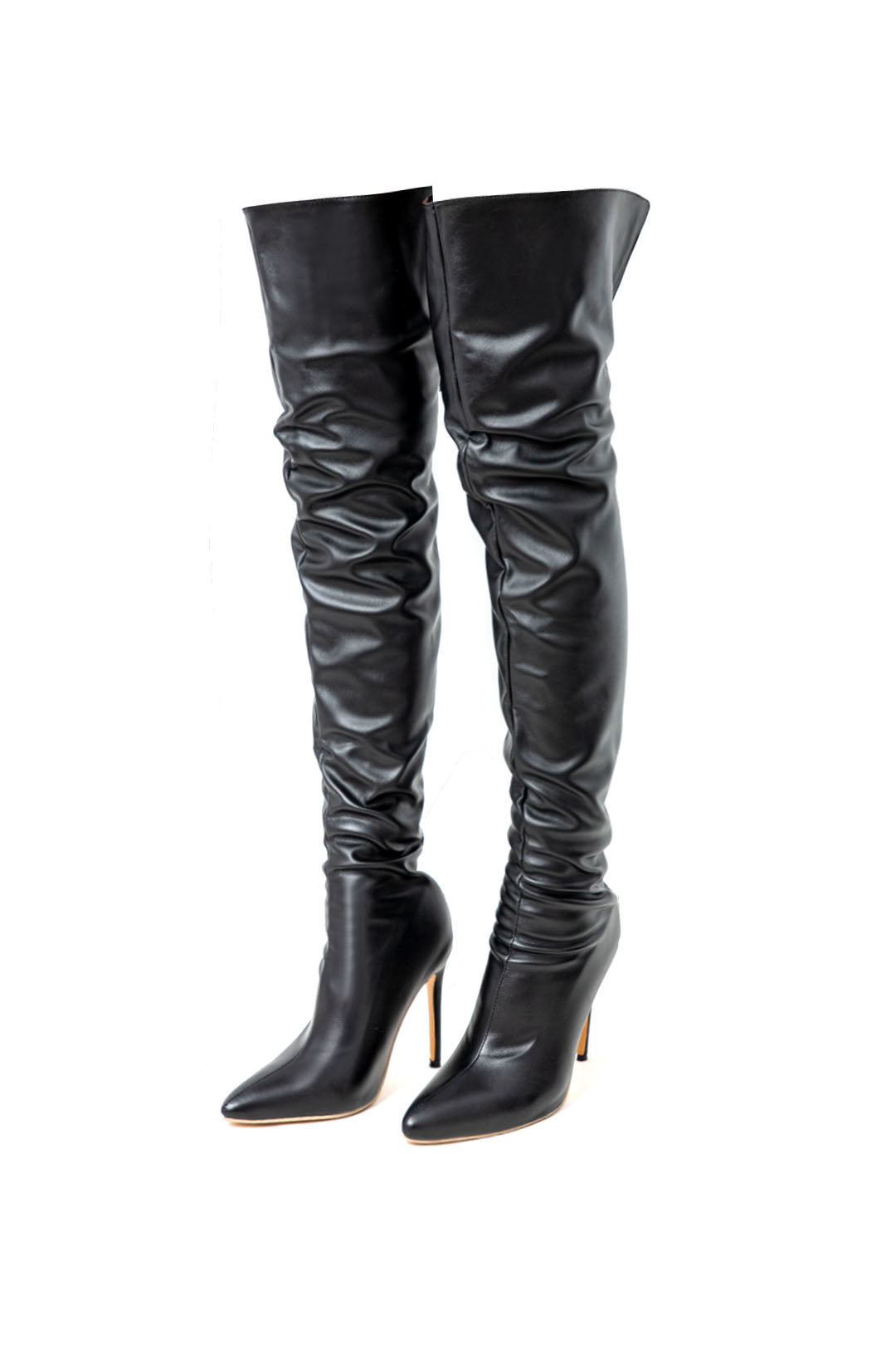 Faux Leather Pointed Toe Over The Knee Boots