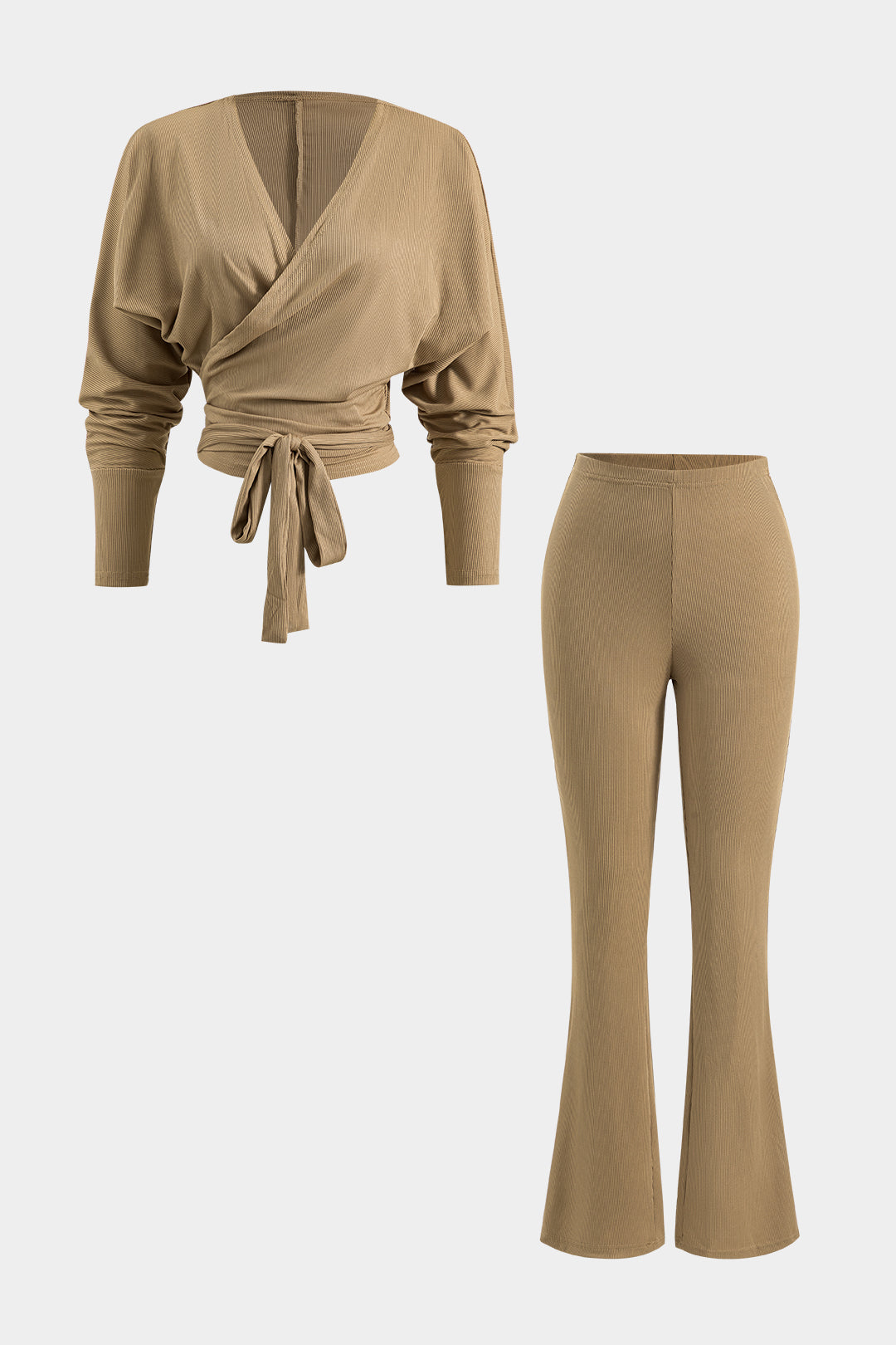 Tie-Up Asymmetrical V-Neck Long-Sleeve And Trousers Set