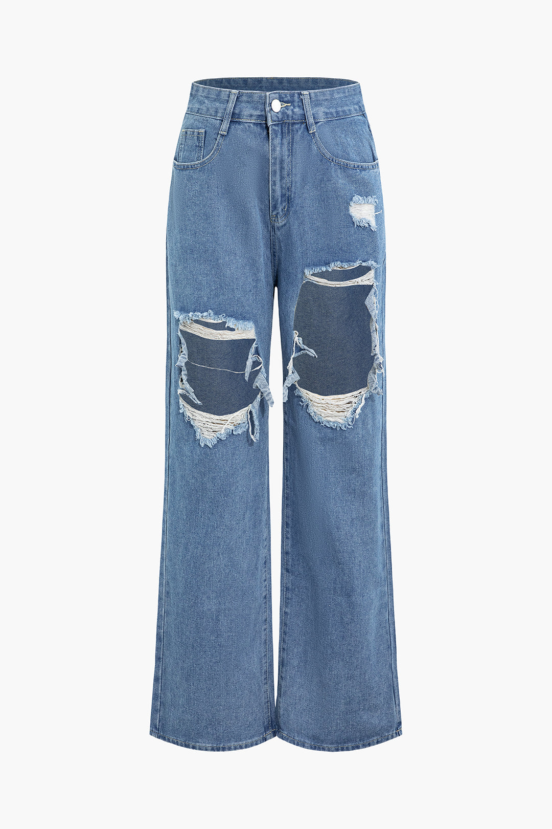 Denim Cut Out Washed Ripped Button Pocket Jeans