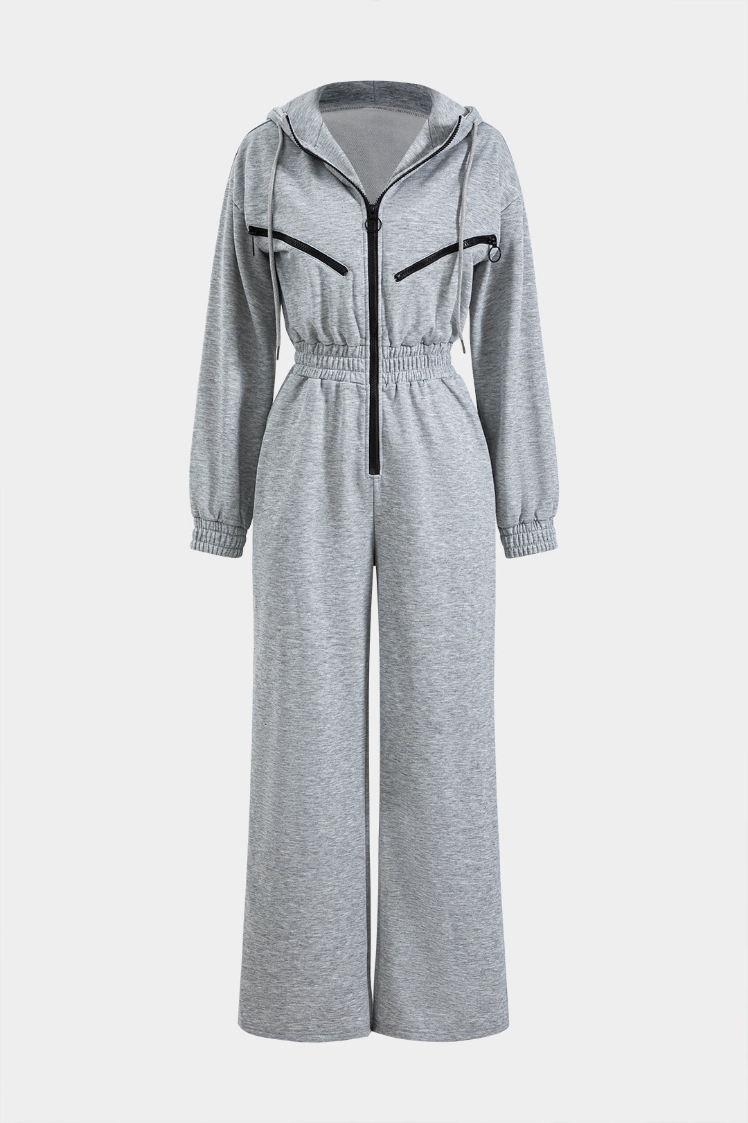 Hooded Patchwork Zipper Long Sleeve Jumpsuit