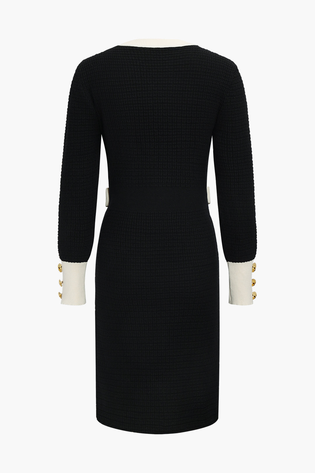 Knit Chain Button Long Sleeve Dress