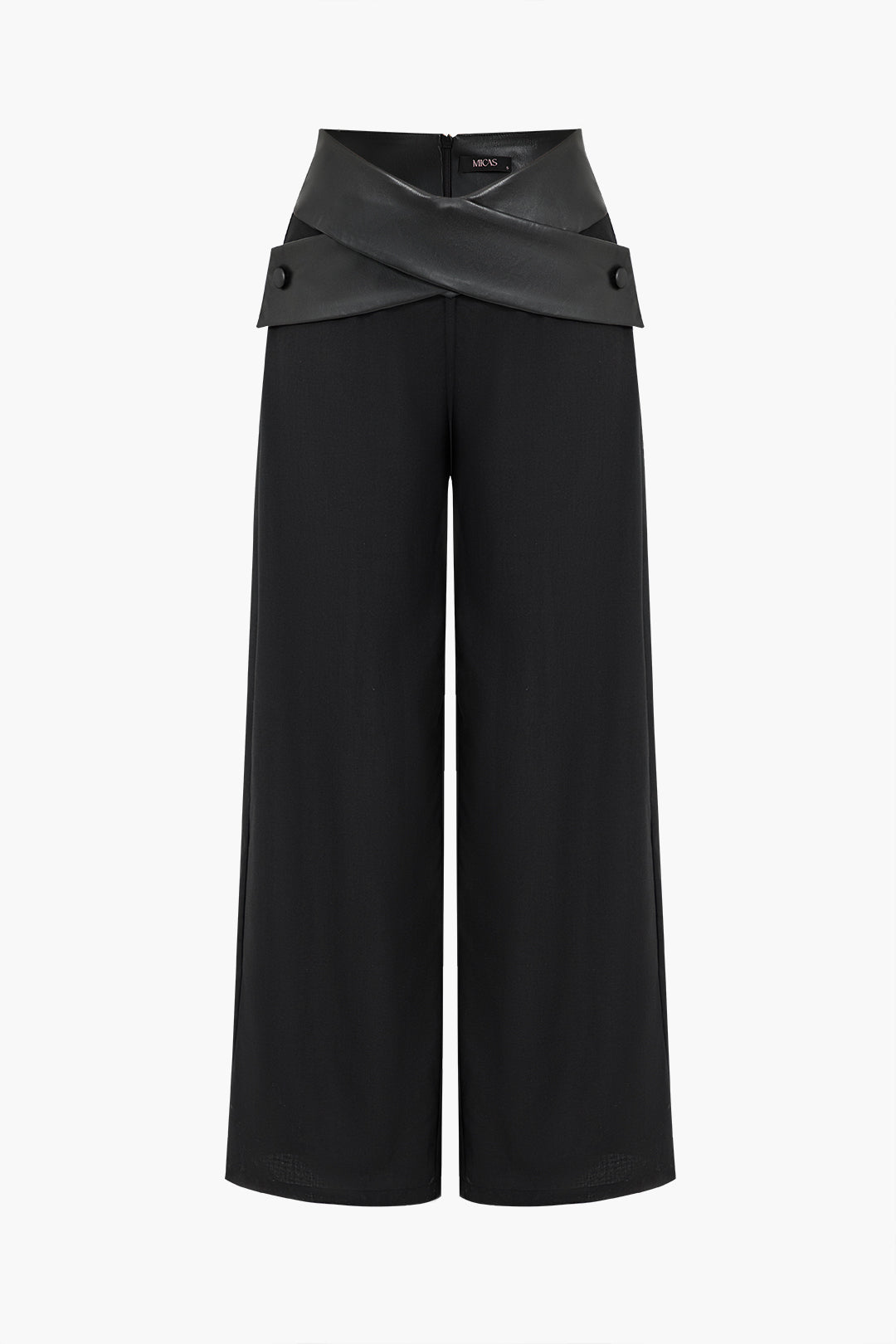 Solid Faux Leather Patchwork High Waist Crossed Pocket Trousers