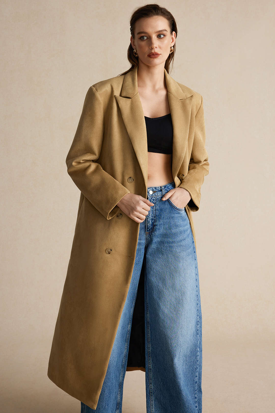 Suede Double-Breasted Coat