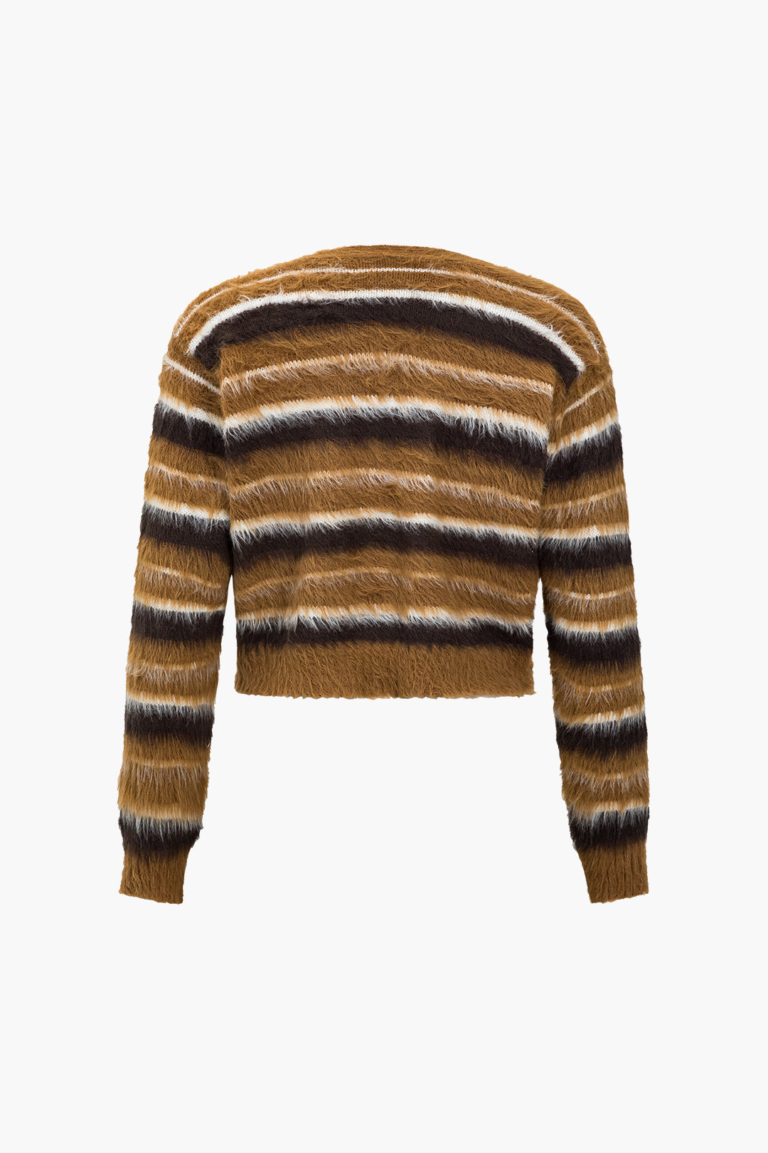 Knitted Stripe Fuzzy Button Long-Sleeve Top