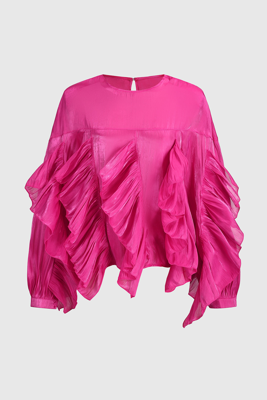 Chiffon Ruffle Bead Long-Sleeve Shirt