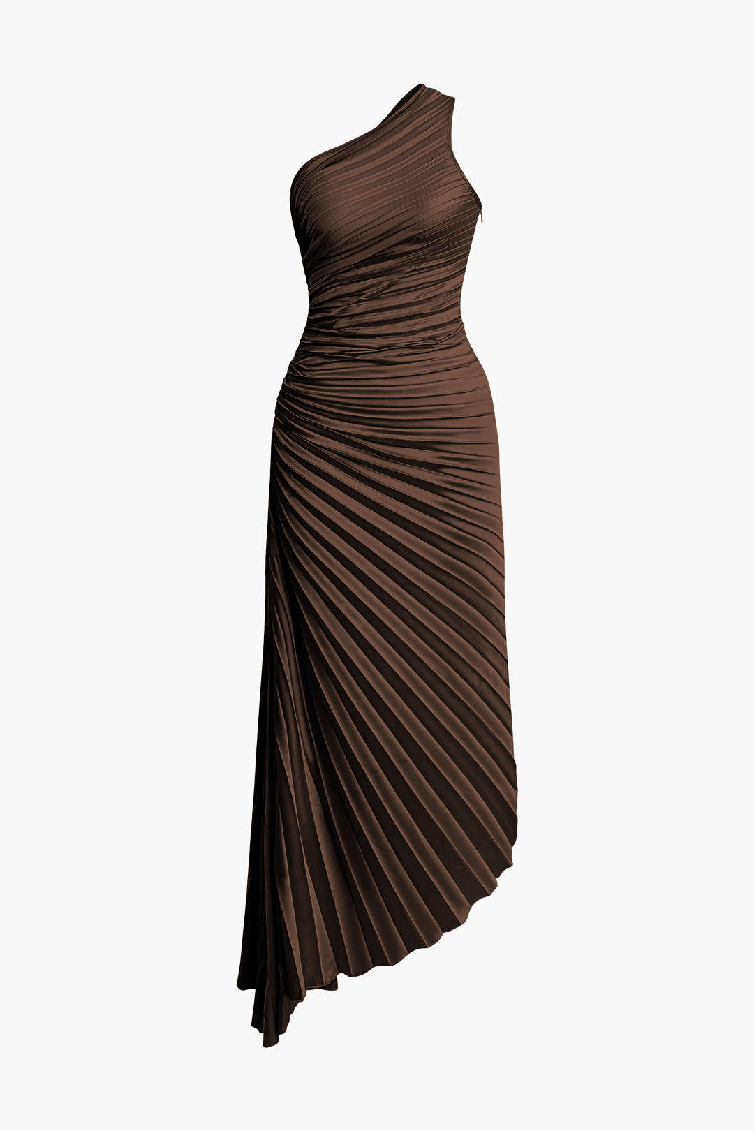 Asymmetrical One Shoulder Pleated Midi Dress