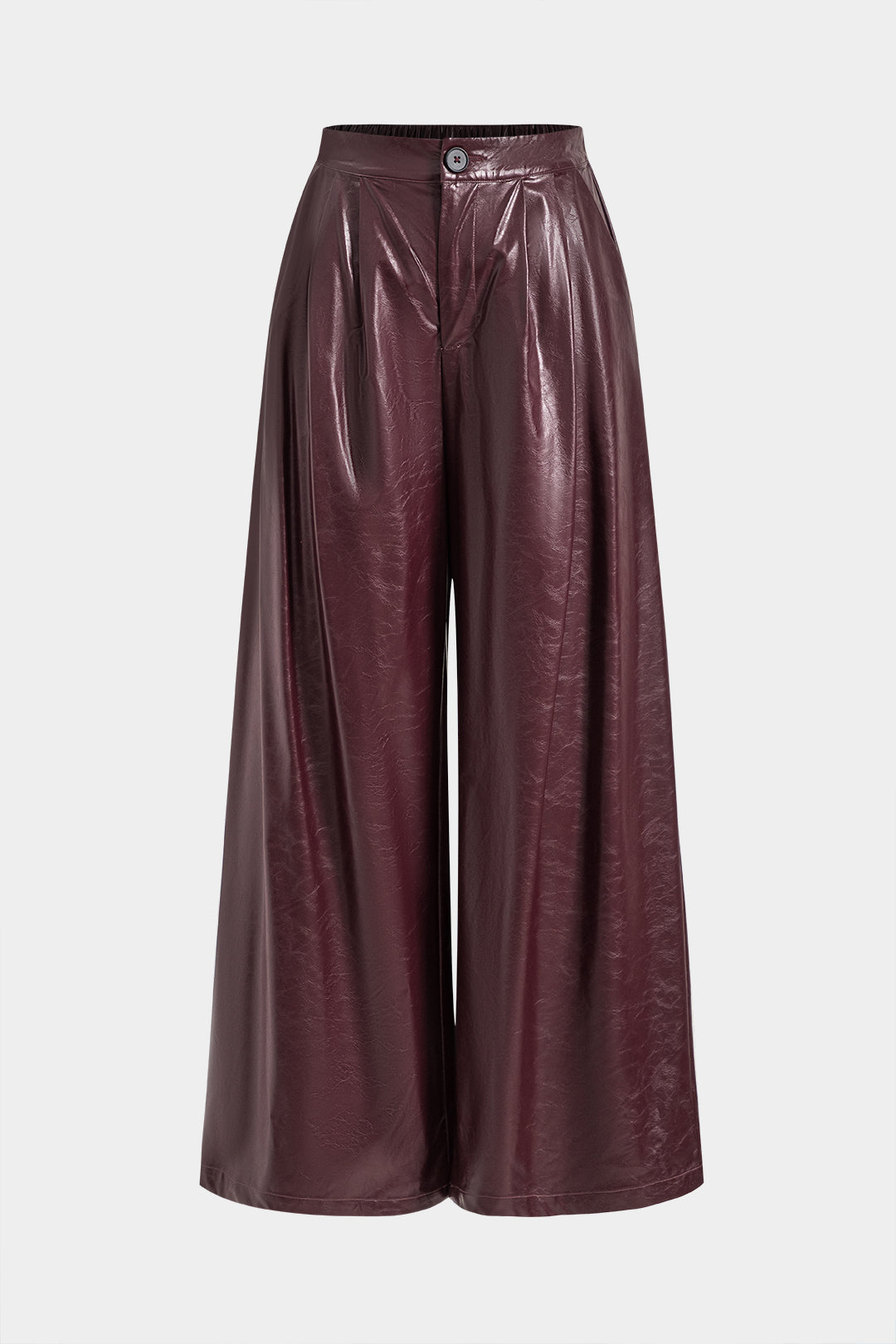 Faux Leather Button High Waist Pocket Trousers