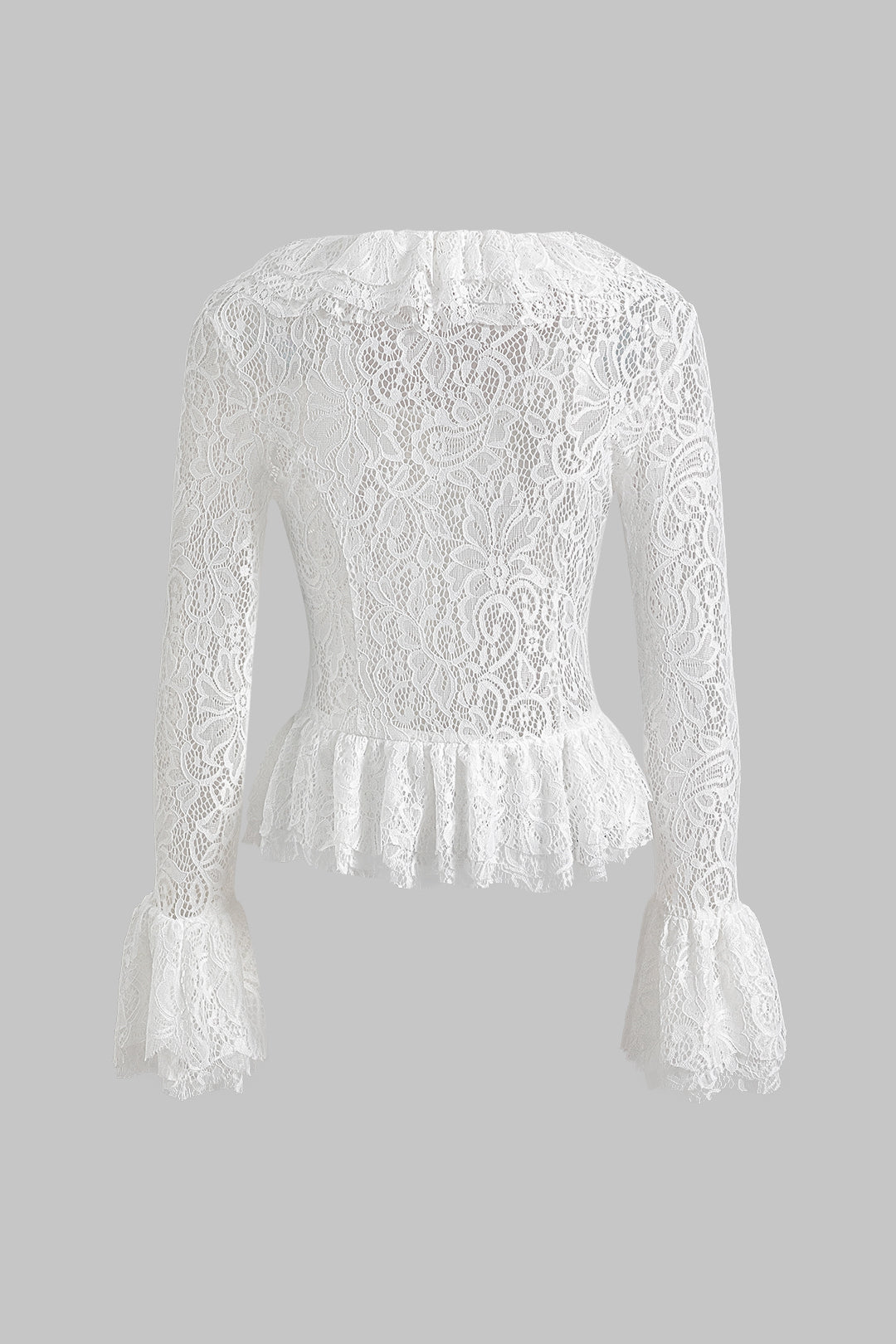 Lace Ruffle Square Neck Bell Sleeve Shirt