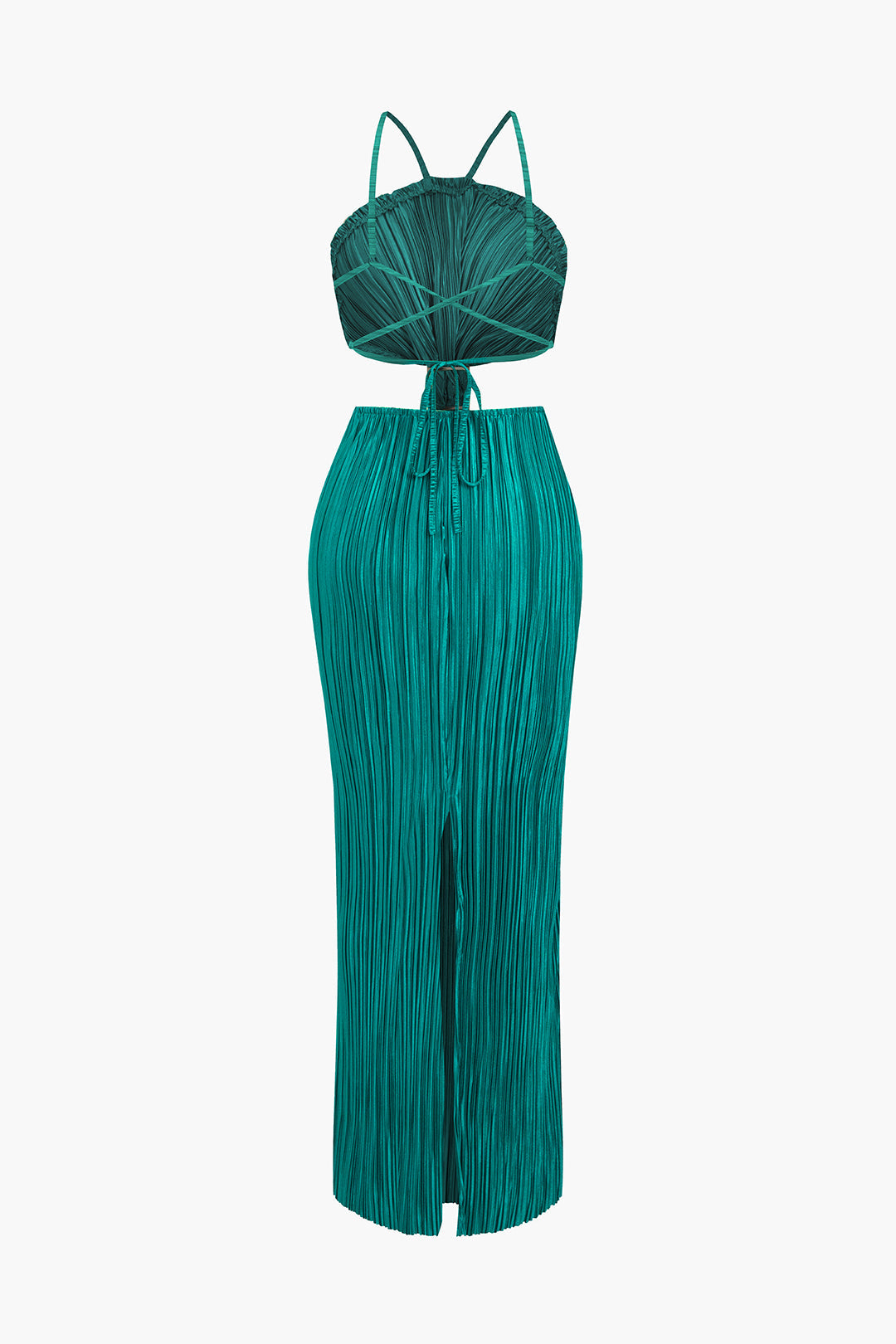 Solid Pleated Slit Maxi Dress