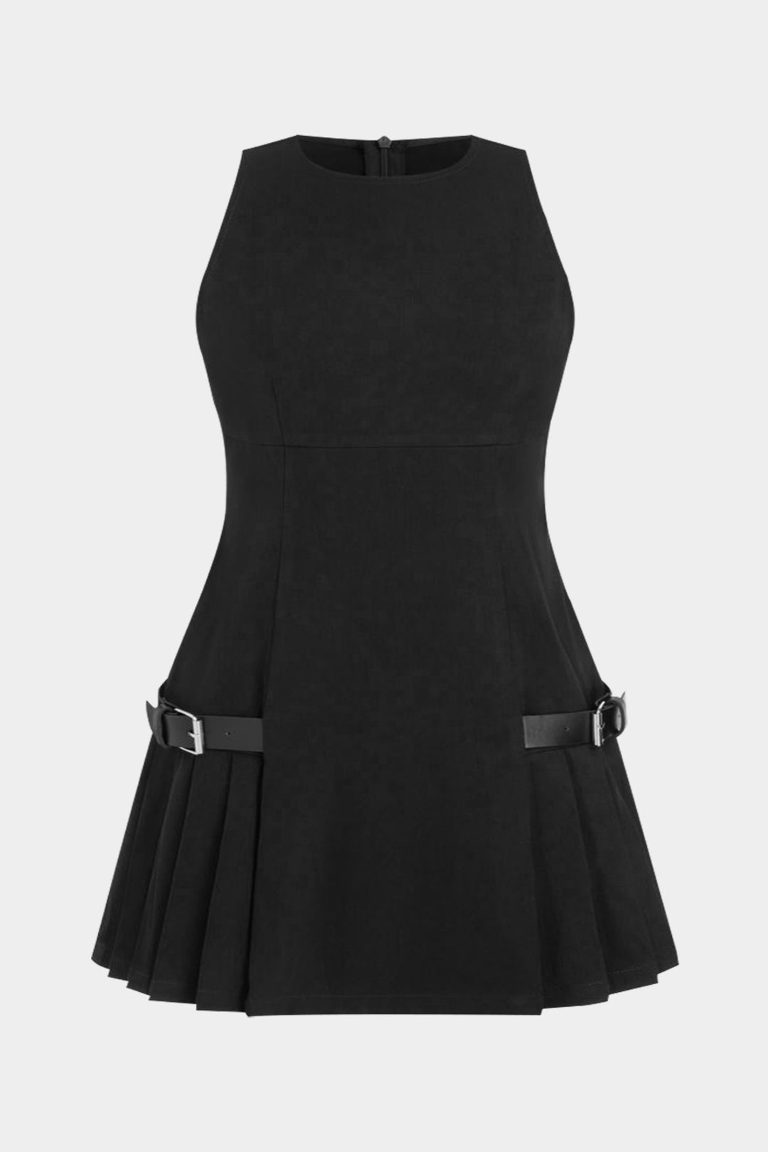 Plus Size Round Neck Zipper Sleeveless Mini Dress