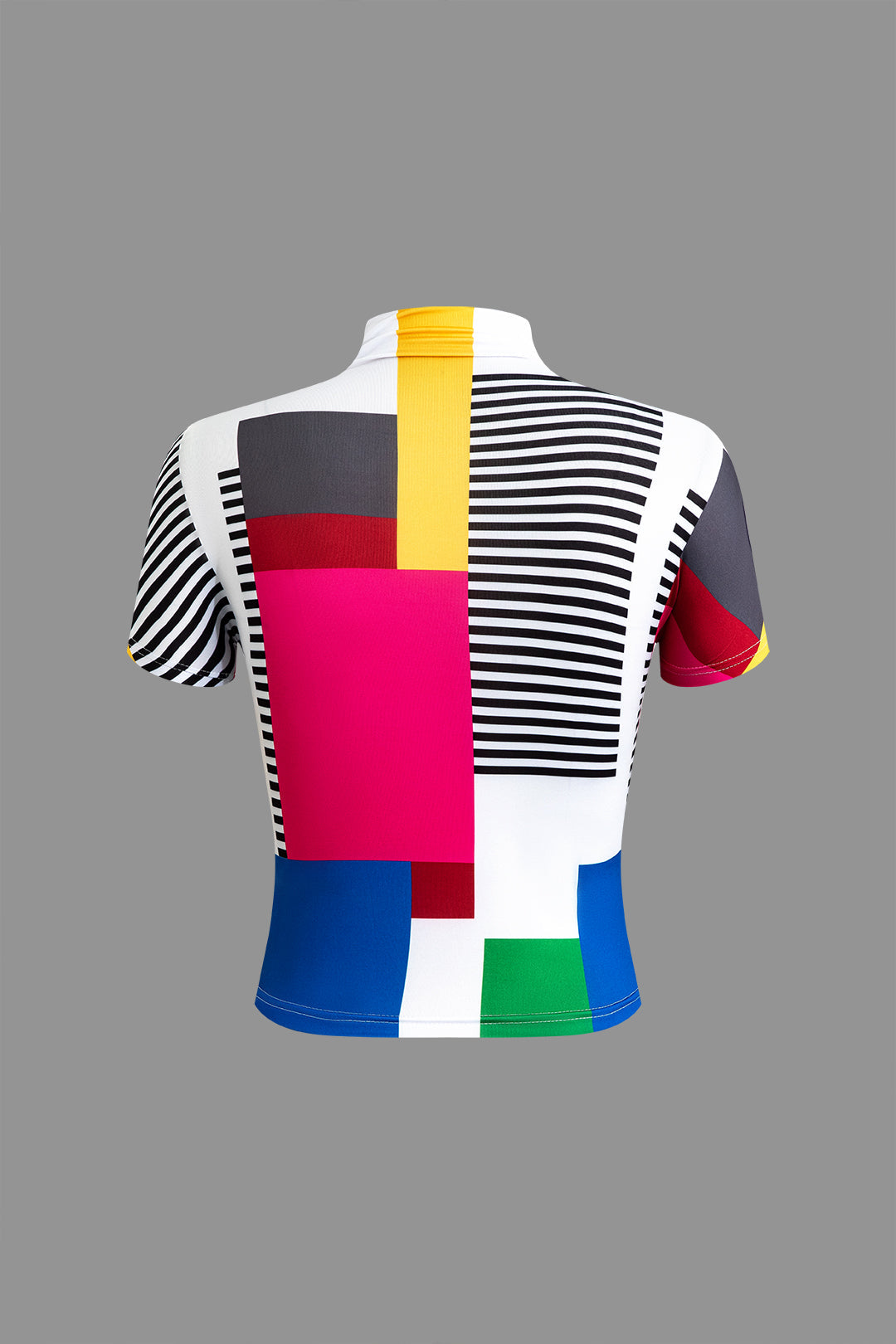 Color Block Patchwork Mock Neck T-shirt