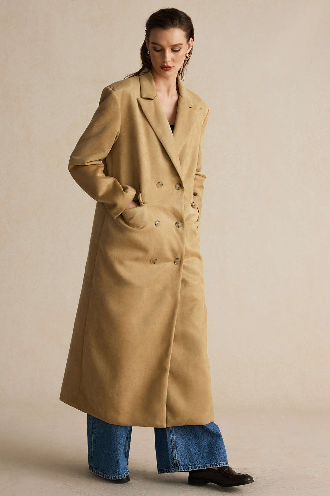 Suede Double-Breasted Coat