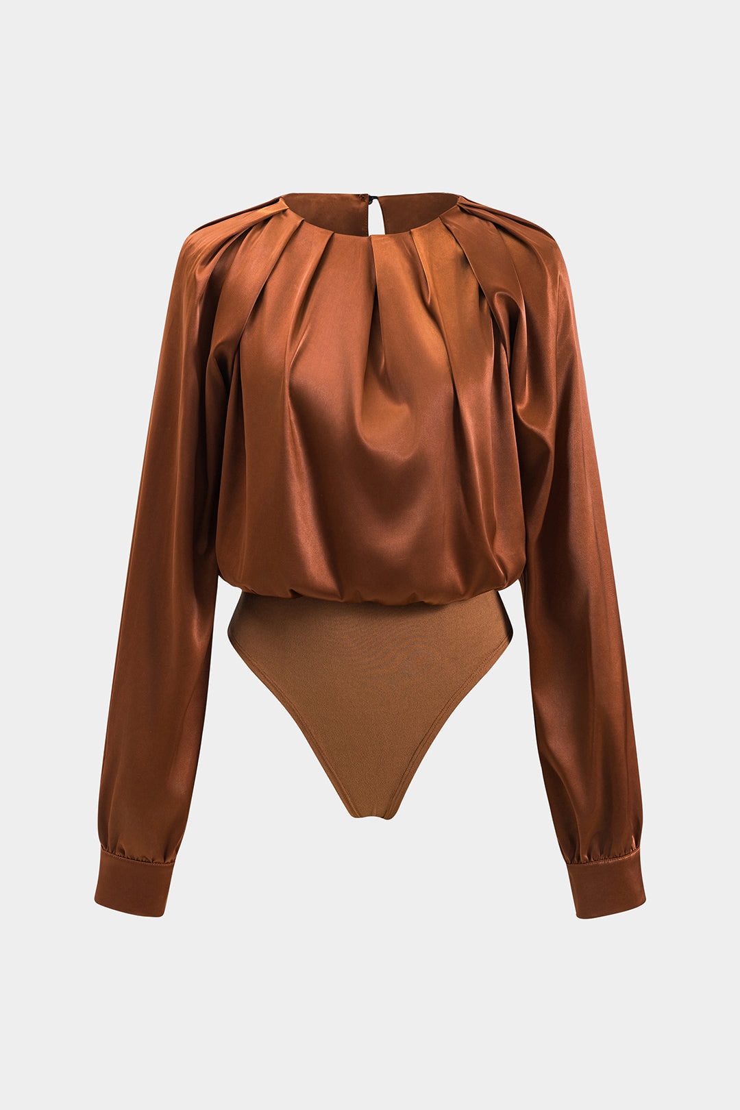 Satin Long Sleeve Pleated Bodysuit