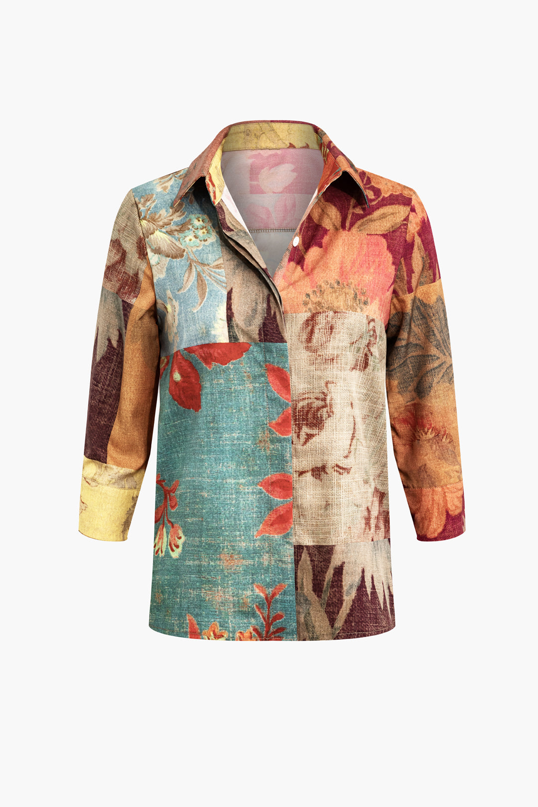 Retro Print Long-Sleeve Shirt