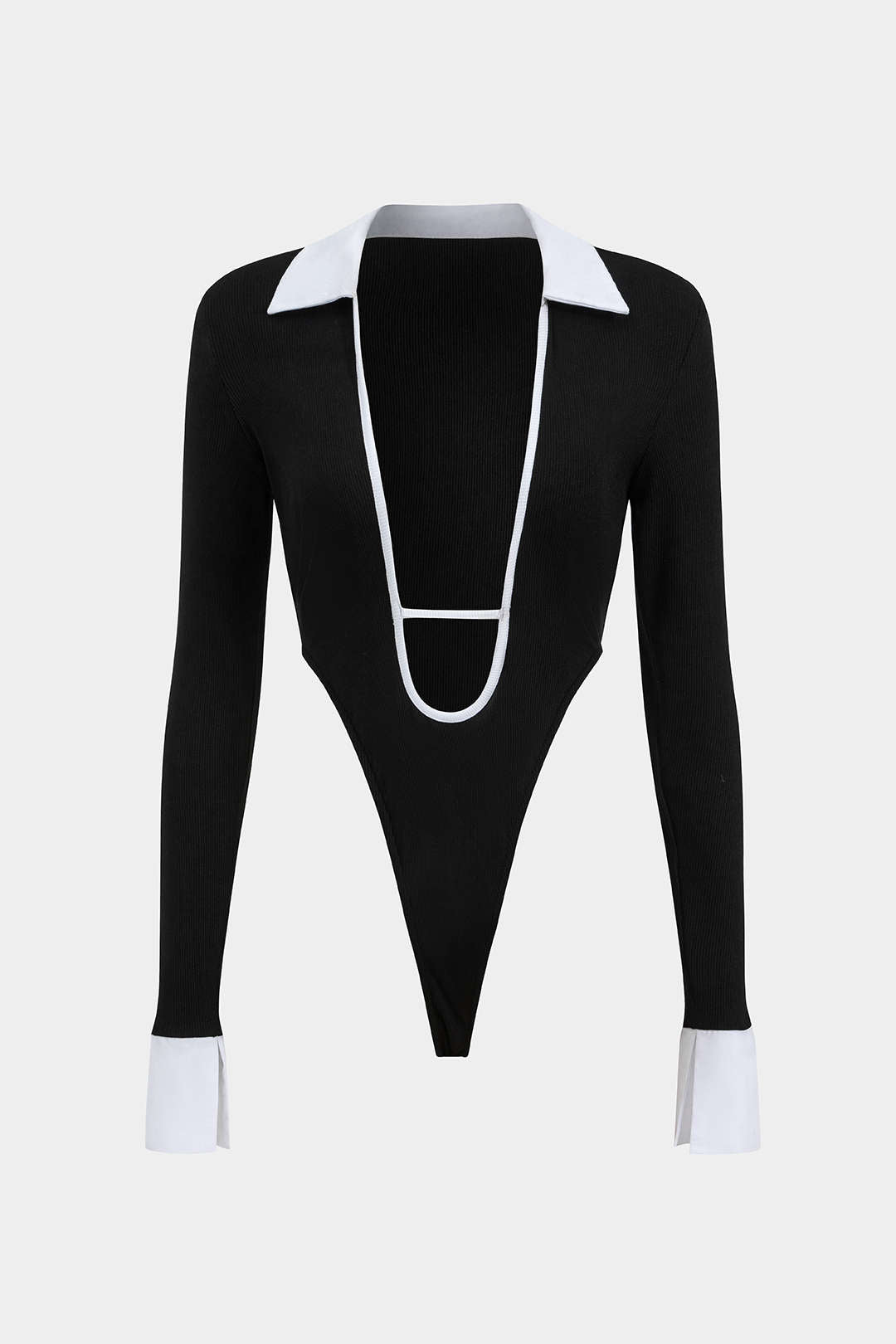 Cut Out Patchwork Contrast Binding Long Sleeve Bodysuit