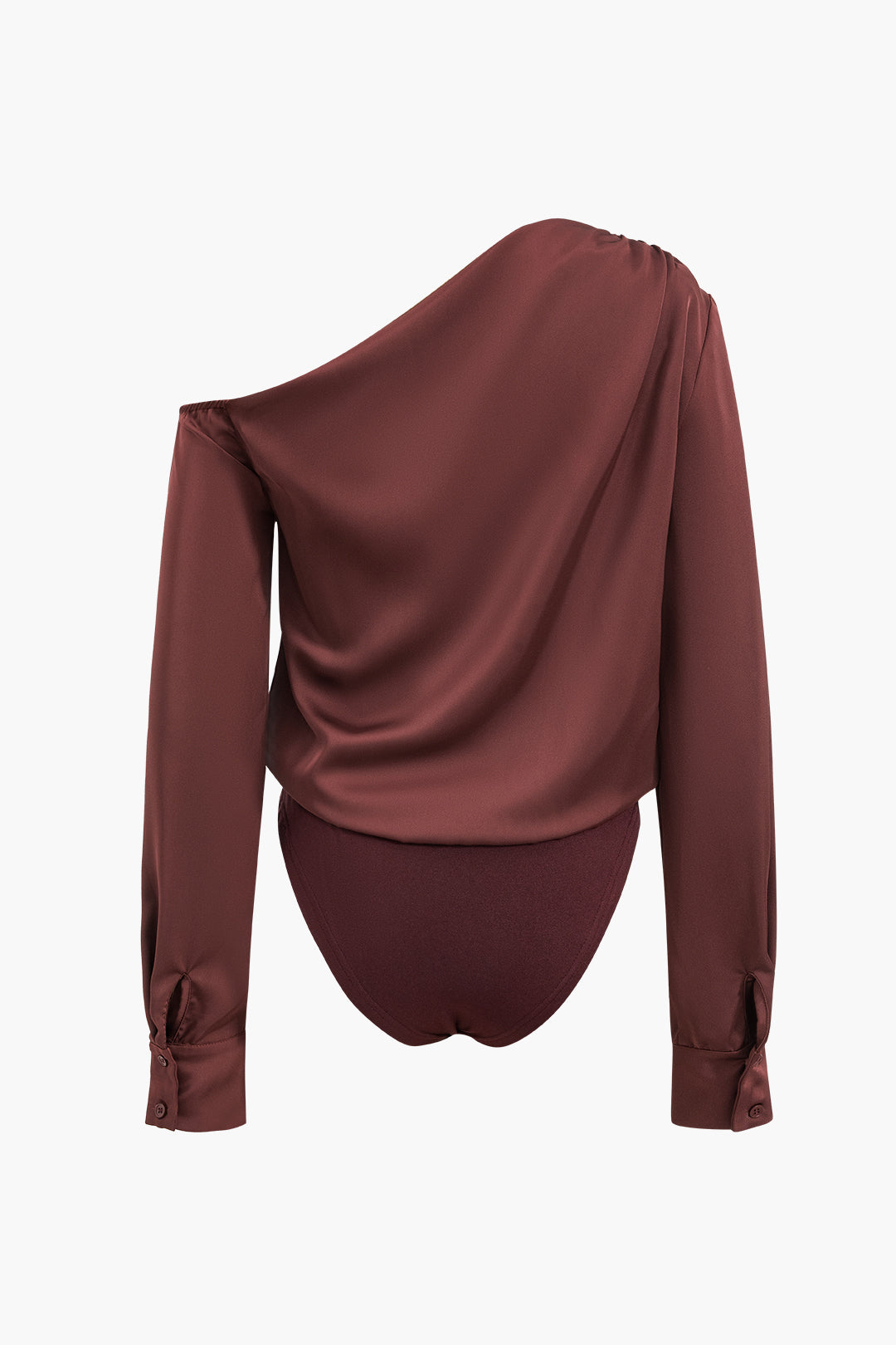 Satin Asymmetrical Long Sleeve Ruched Bodysuit