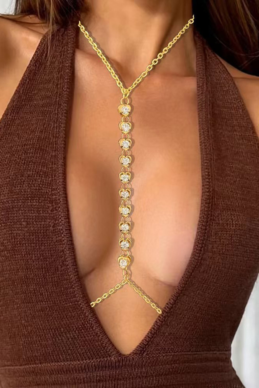 Rhinestone Heart Shape Body Chain