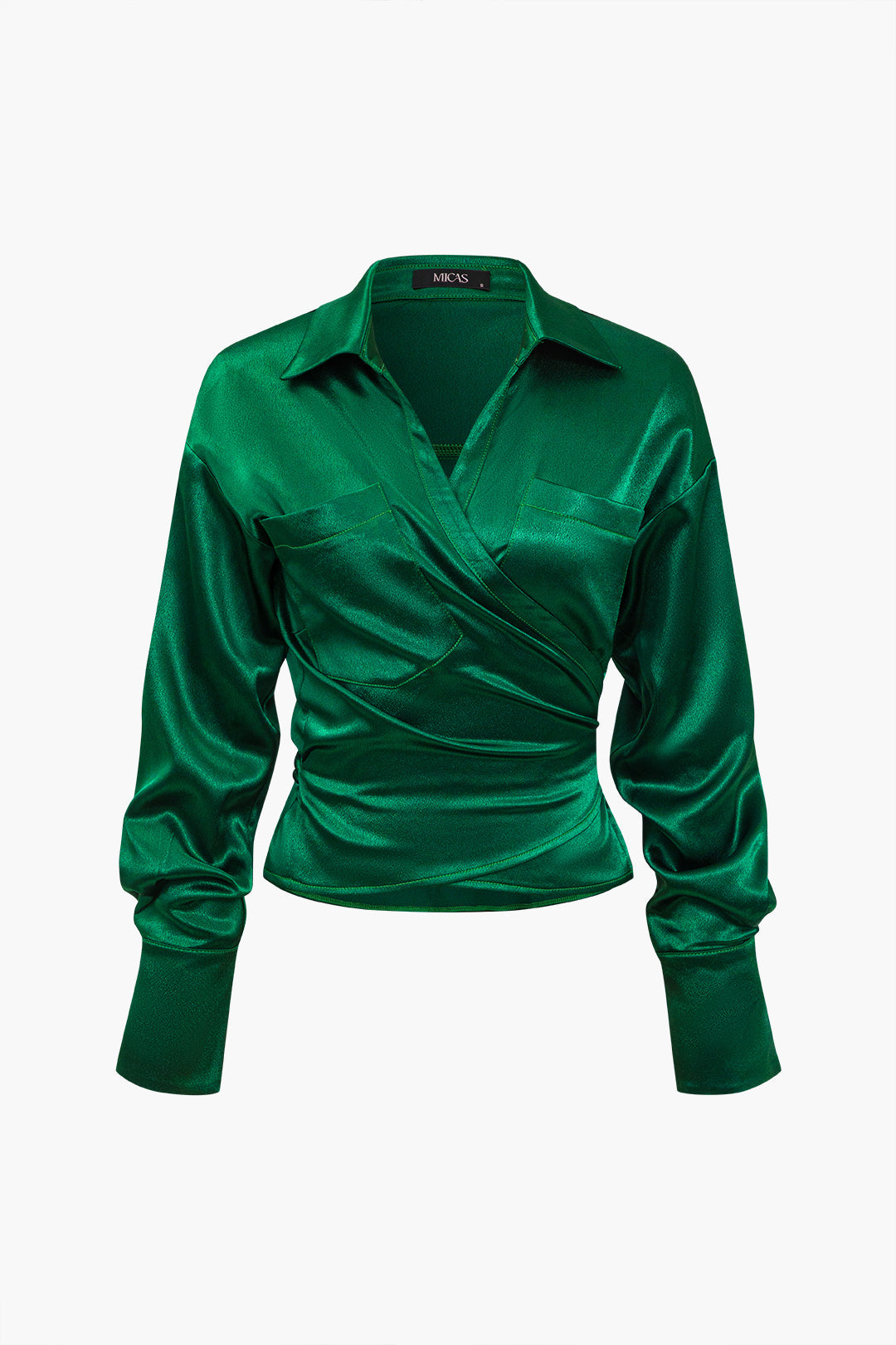 Solid Satin Button Tie-Up Long-Sleeve Shirt