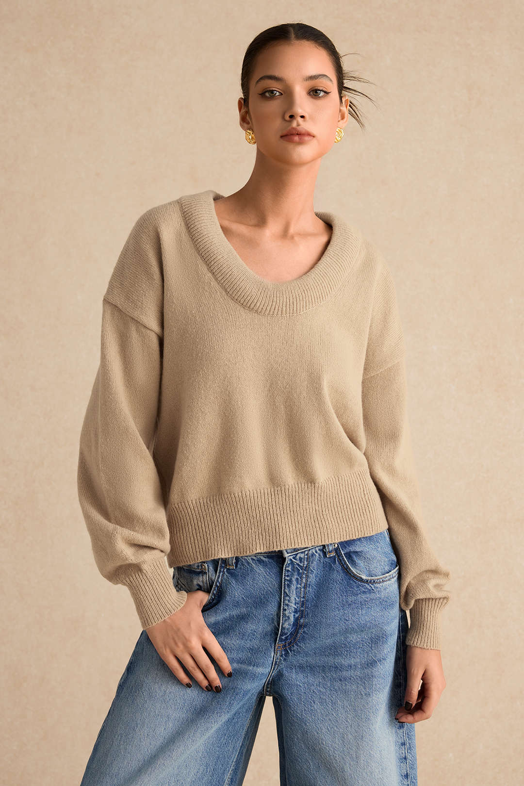 Sweater V-Neck Long-Sleeve Top