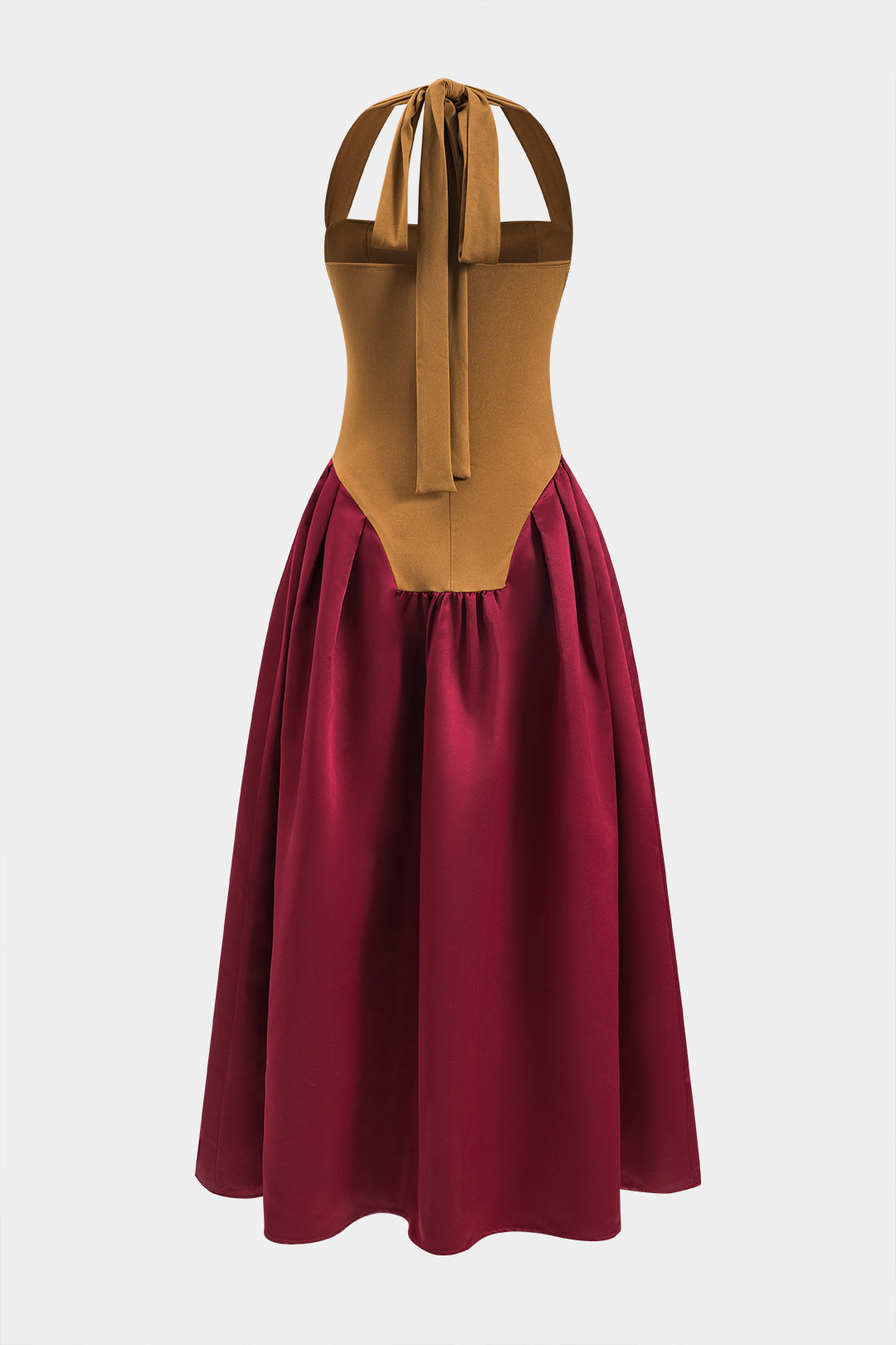 Contrast Satin Pleated Tie-Up Maxi Dress