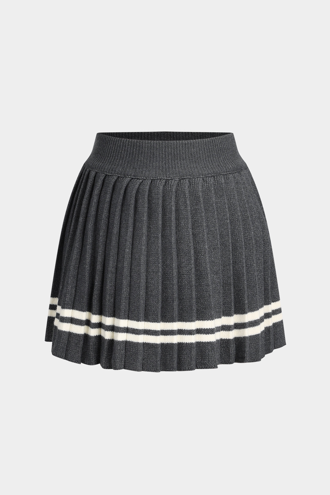 Knit Contrast Color Short Sleeve Top And Pleated Skirt Set