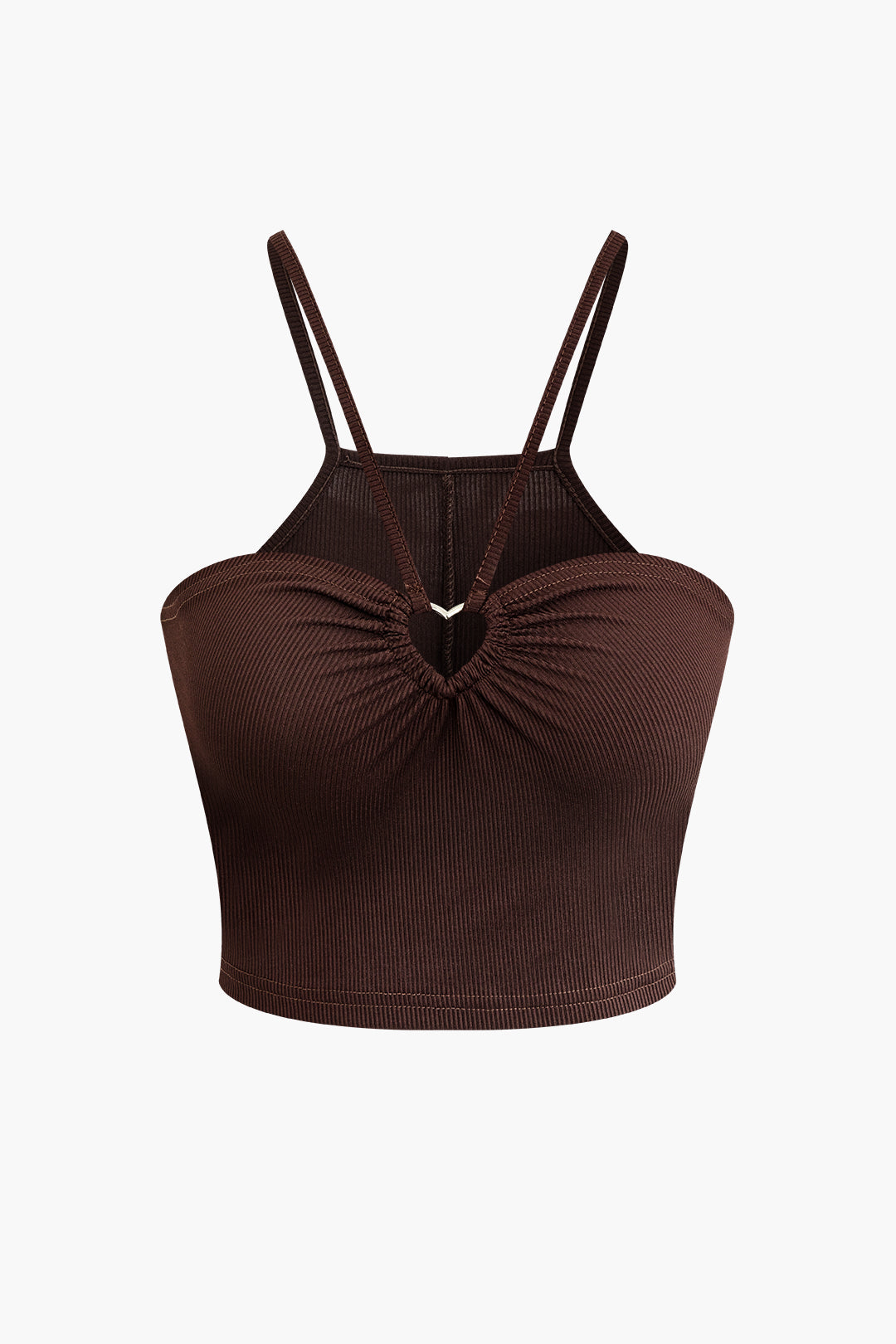 Metallic Ruched Cut Out Heart-Shaped Cami Top