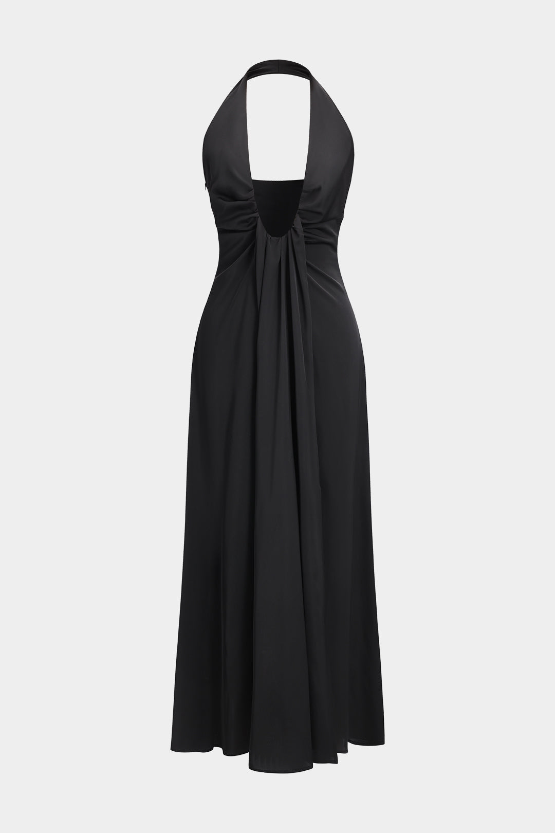 Backless Ruched Halter-Neck Maxi Dress