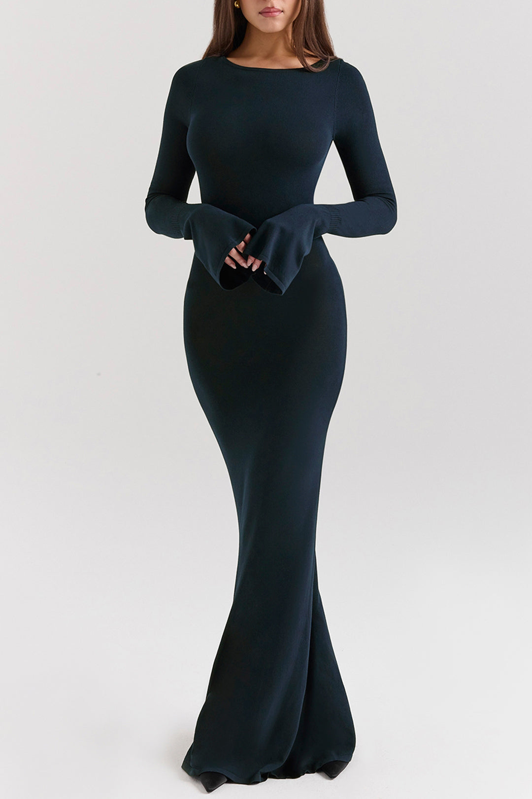 Bell Sleeve Backless Long Sleeve Maxi Dress