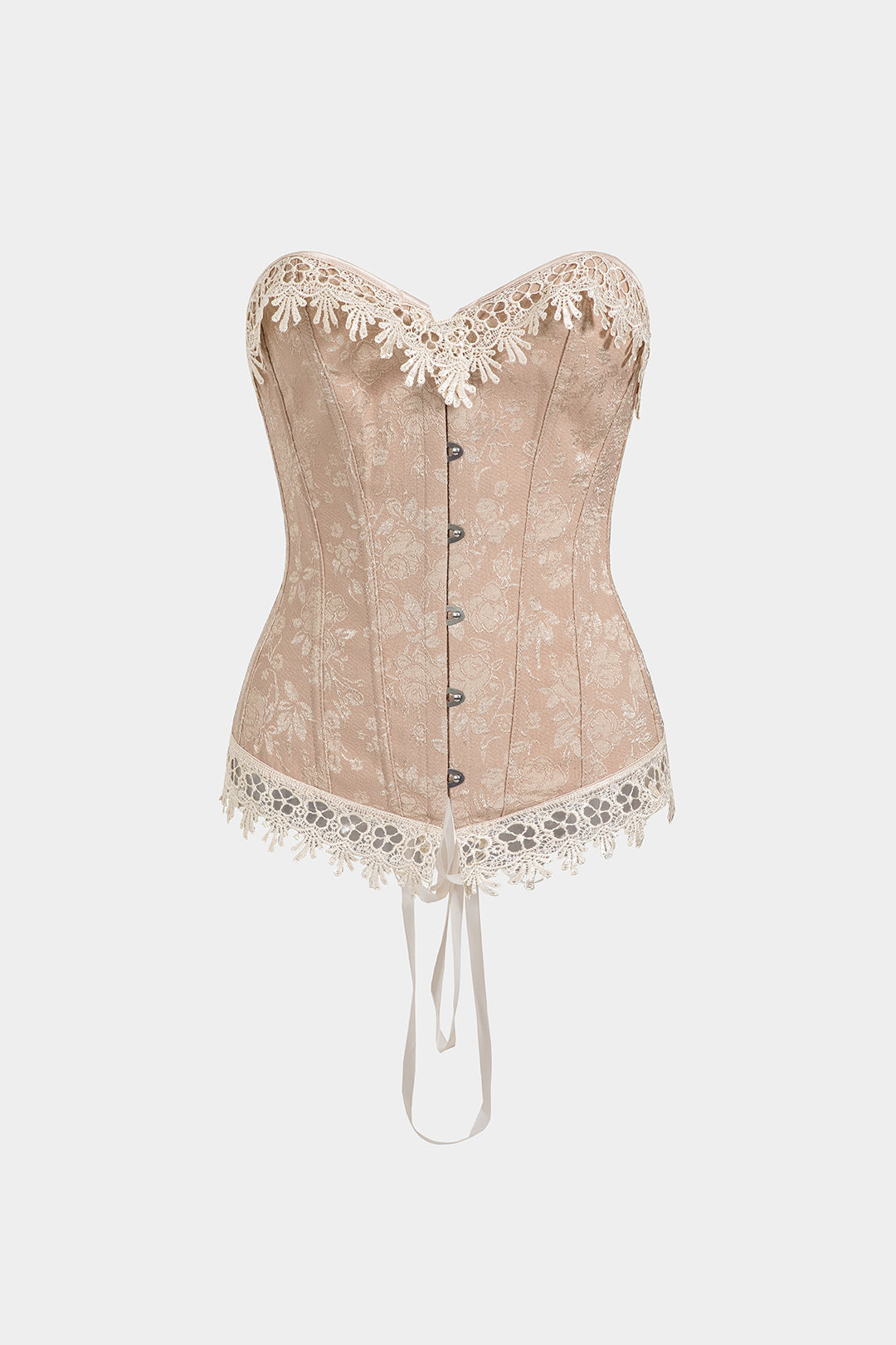 Jacquard Lace Tie Back Strapless Corset Tube Top