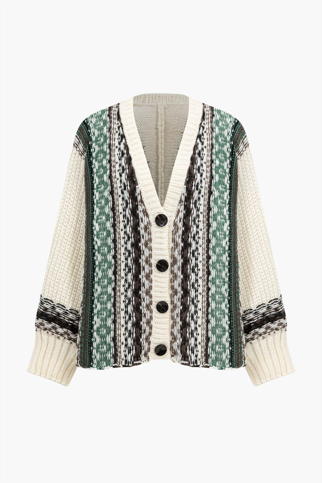 Sweater Button Patchwork Long-Sleeve Cardigan