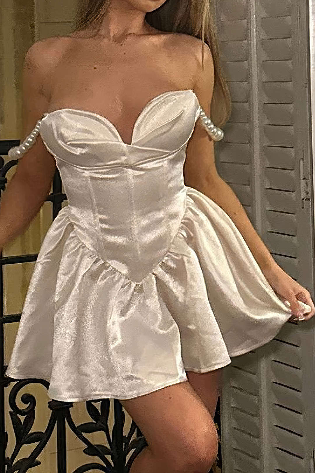 Satin Corset Slip Pearl Bustier Mini Dress