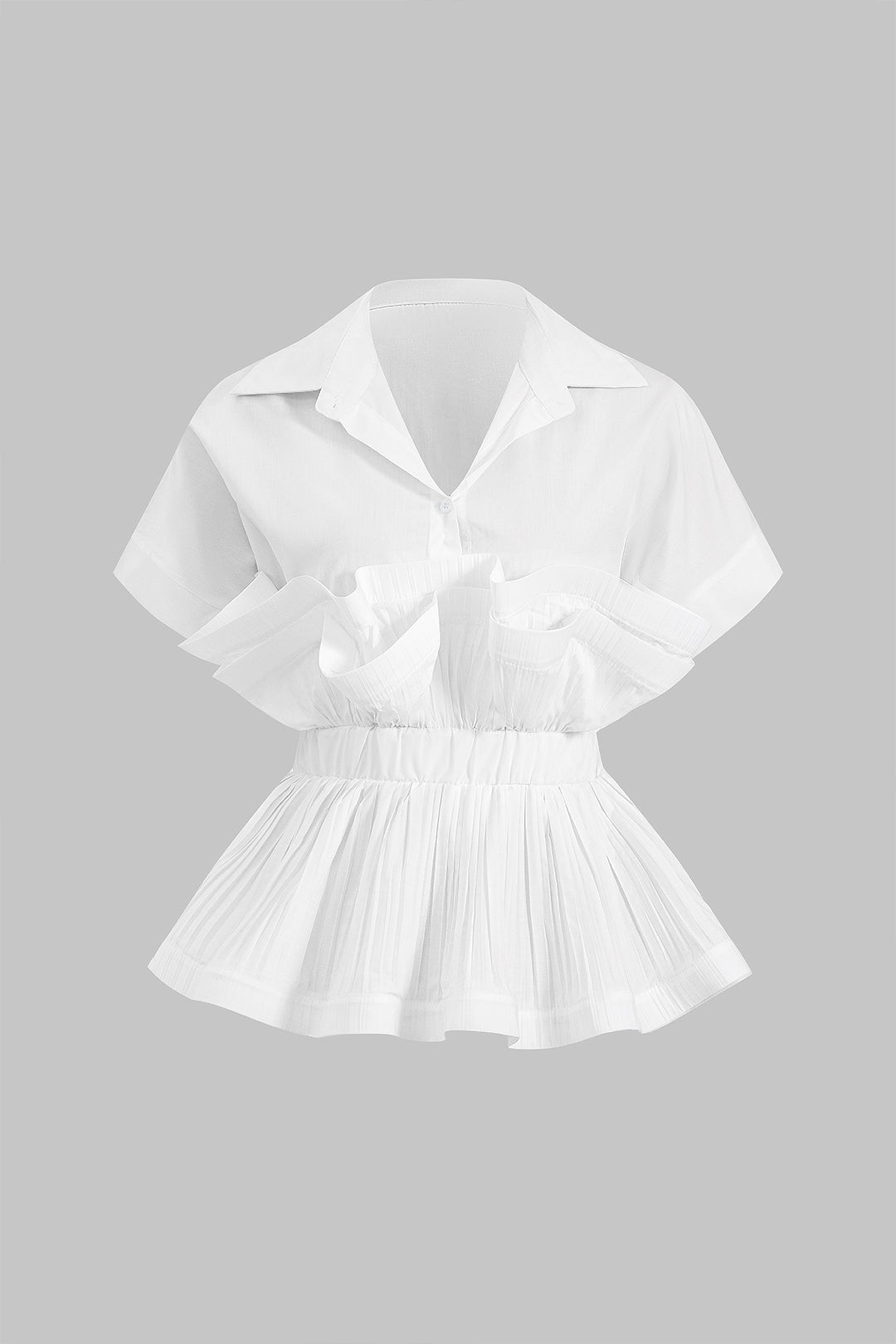 Pleated Ruffle Button Short-Sleeve Shirt