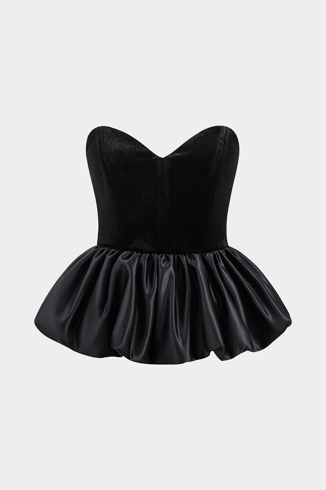 Velvet Patchwork Strapless Puff Hem Tube Top