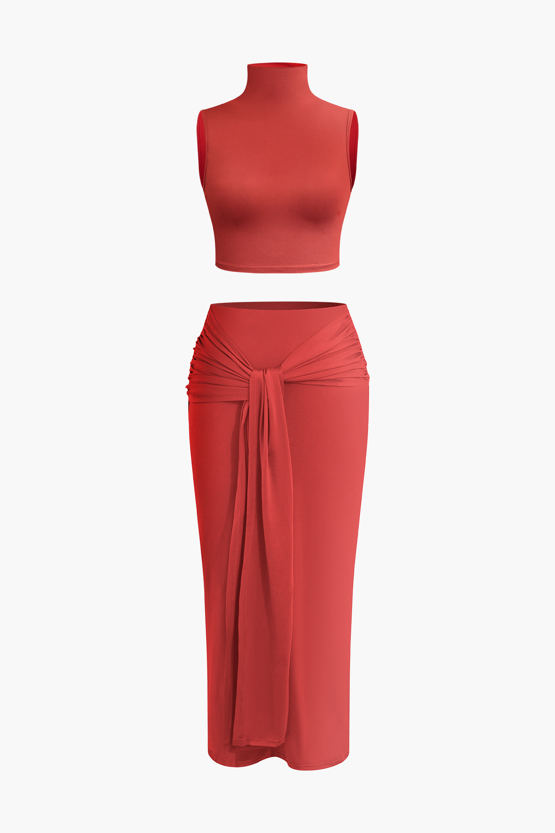 Mock Neck Sleeveless Top And Tie Front Skirt Set