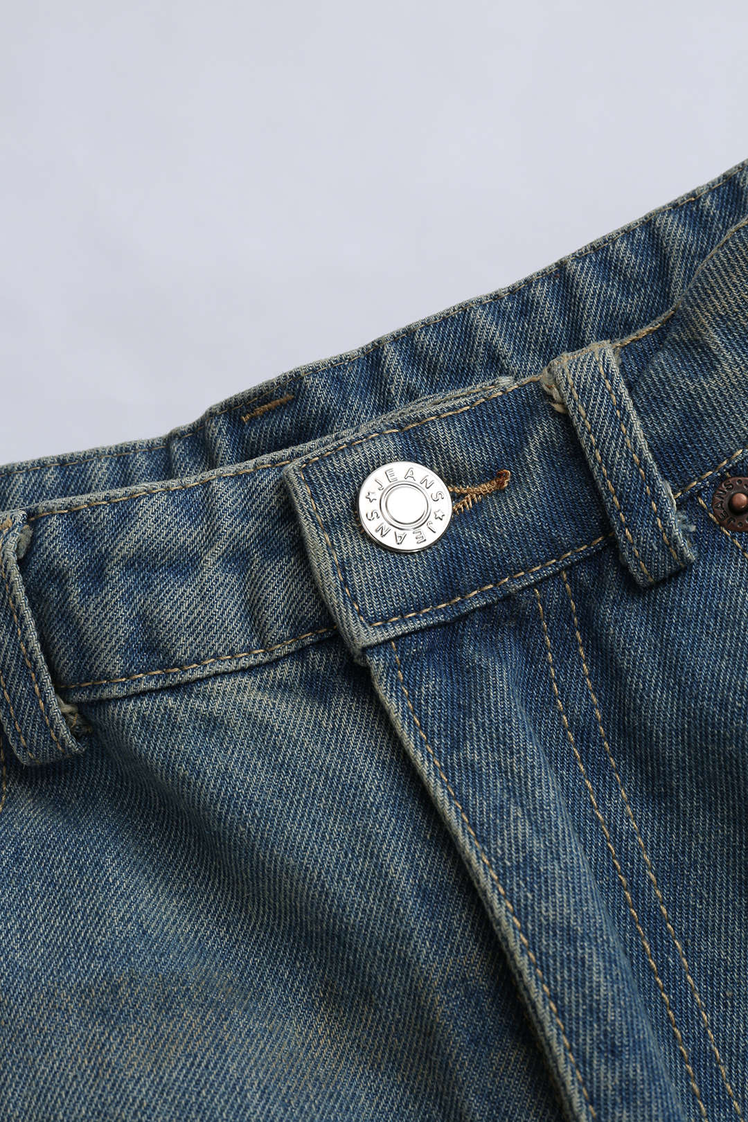 Denim Button Pocket Wide Leg Jeans