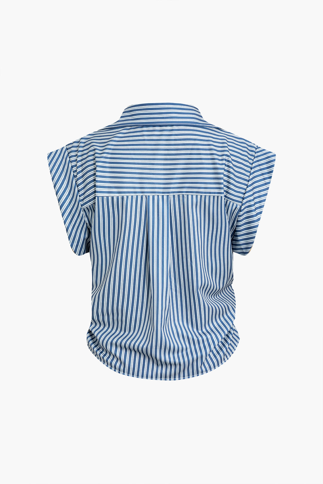 Basic Stripe Print Cap Sleeve Button Shirt