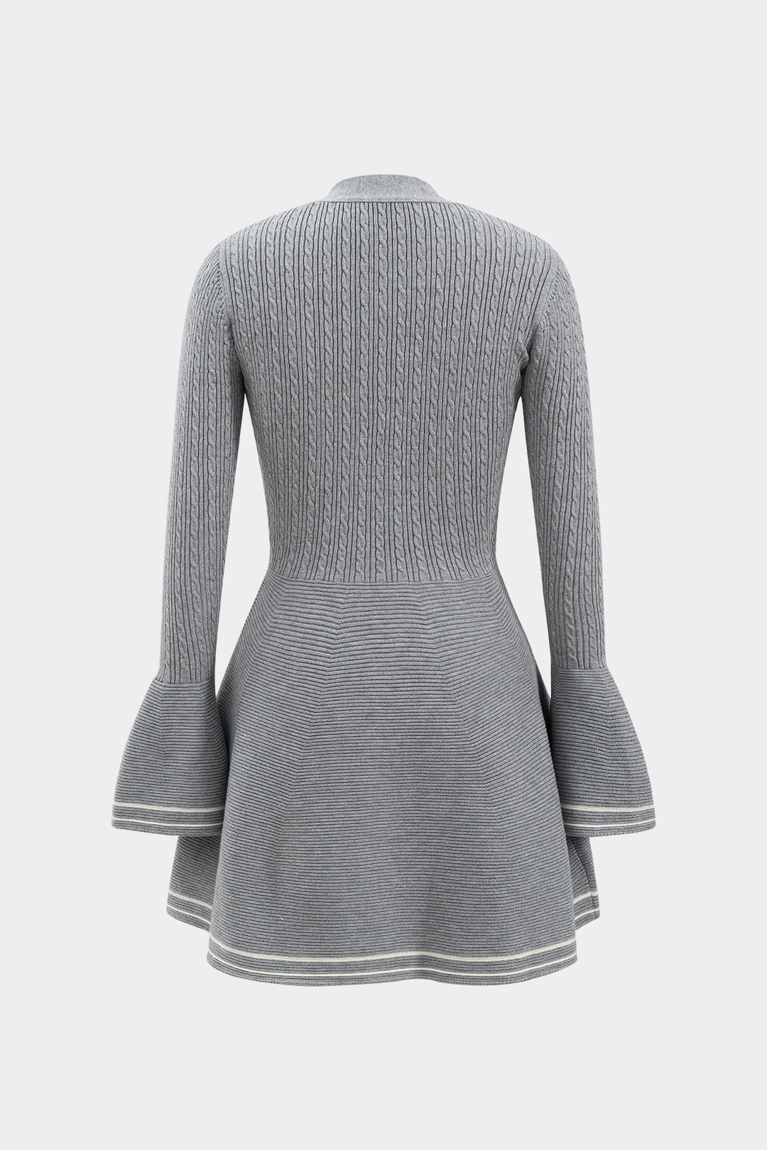 Knitted Button V-Neck Bell Sleeve Long Sleeve Sweater Dress