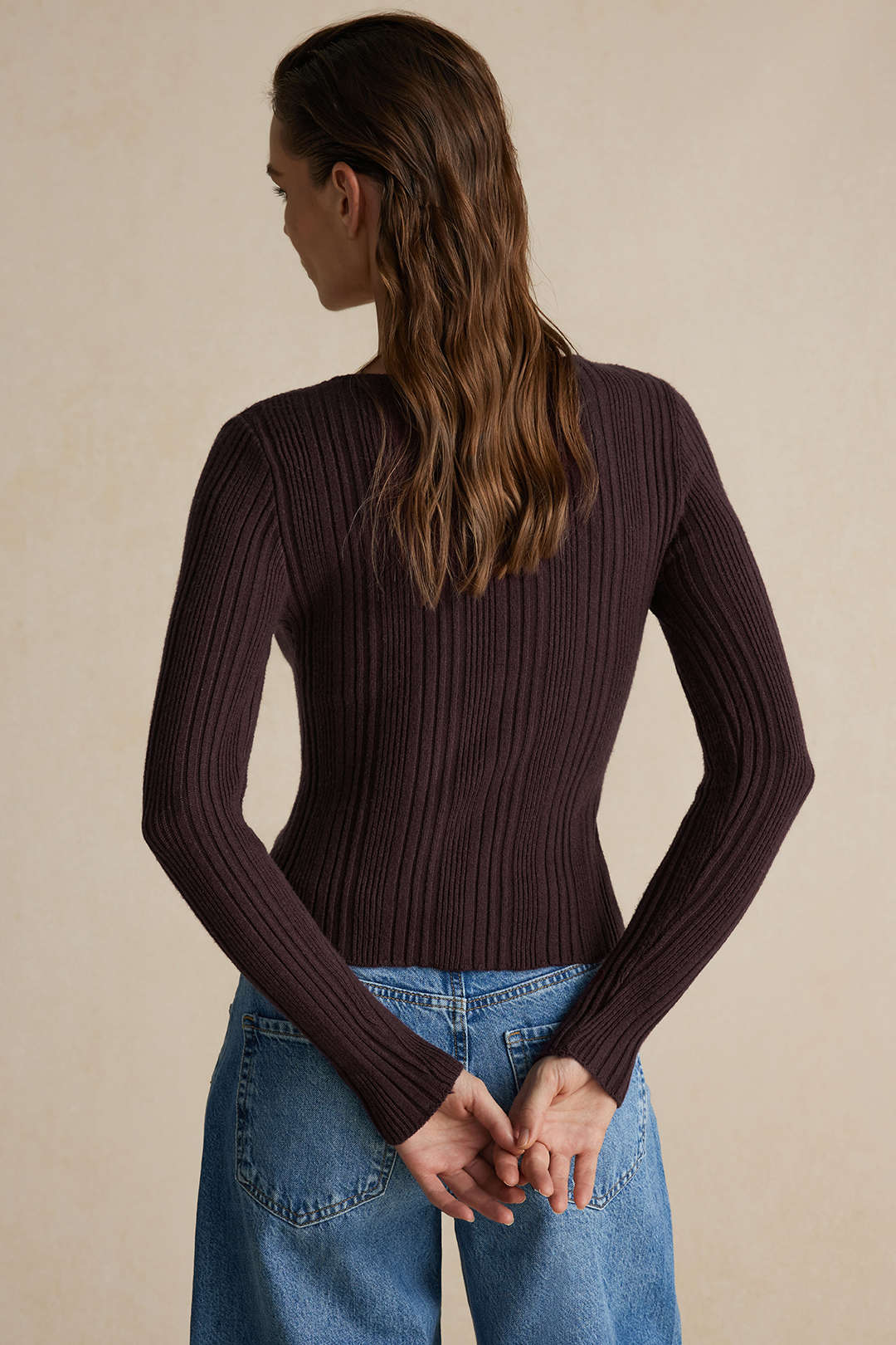 Solid Knit Button Long-Sleeve Top