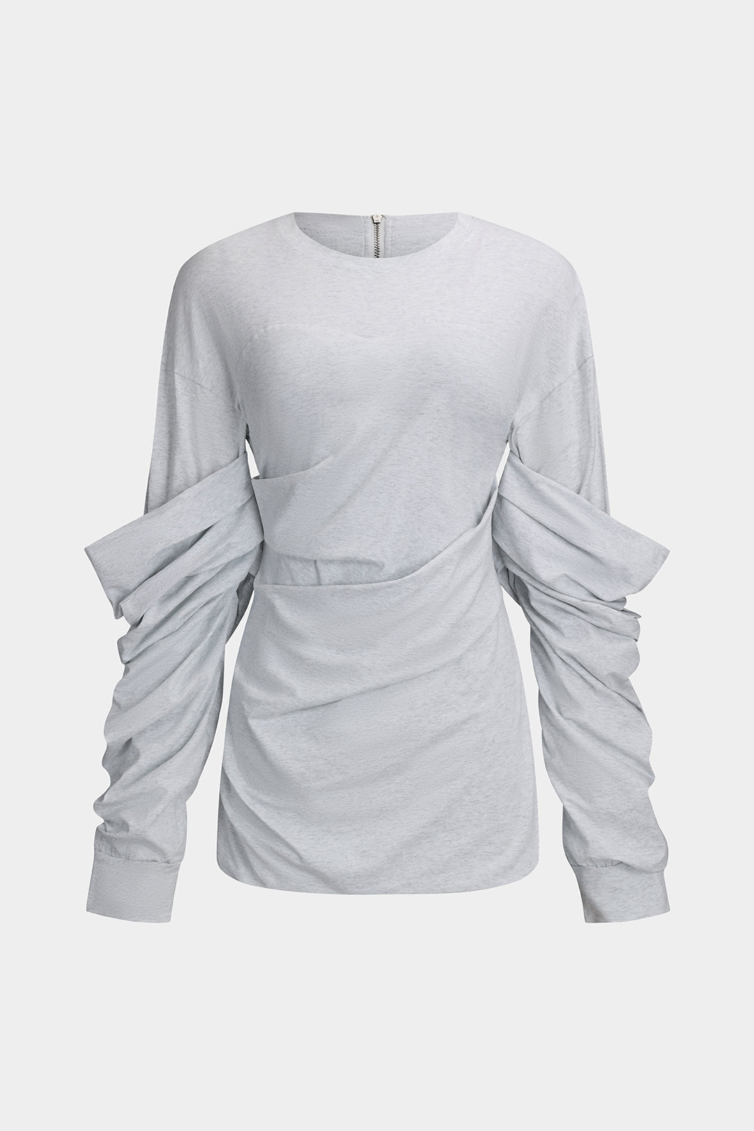 Ruched Patchwork Zipper Long-Sleeve Top