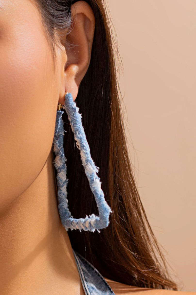 Distressed Denim Hoop Earrings