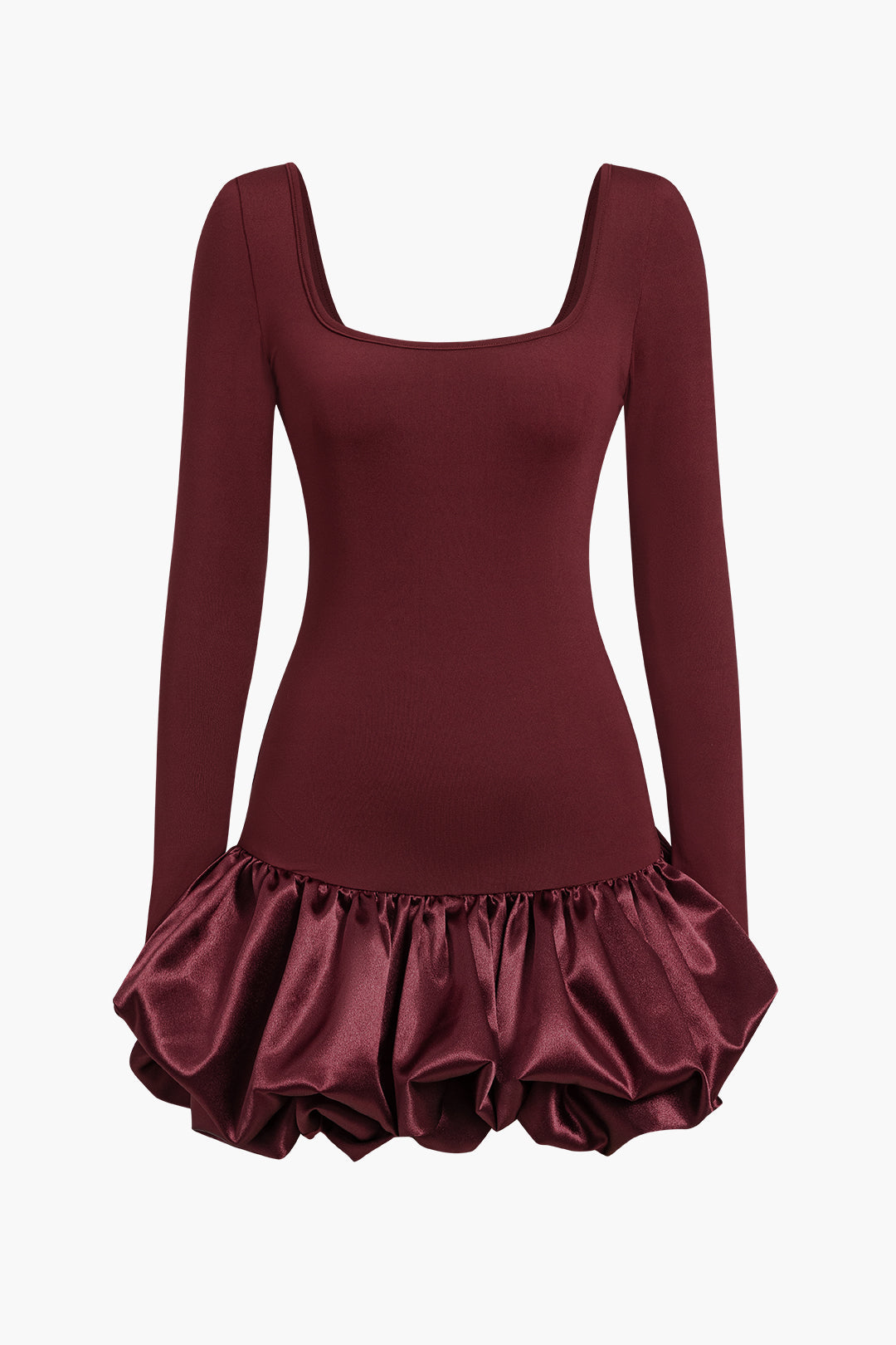 Long-Sleeve Puff Hem Mini Dress