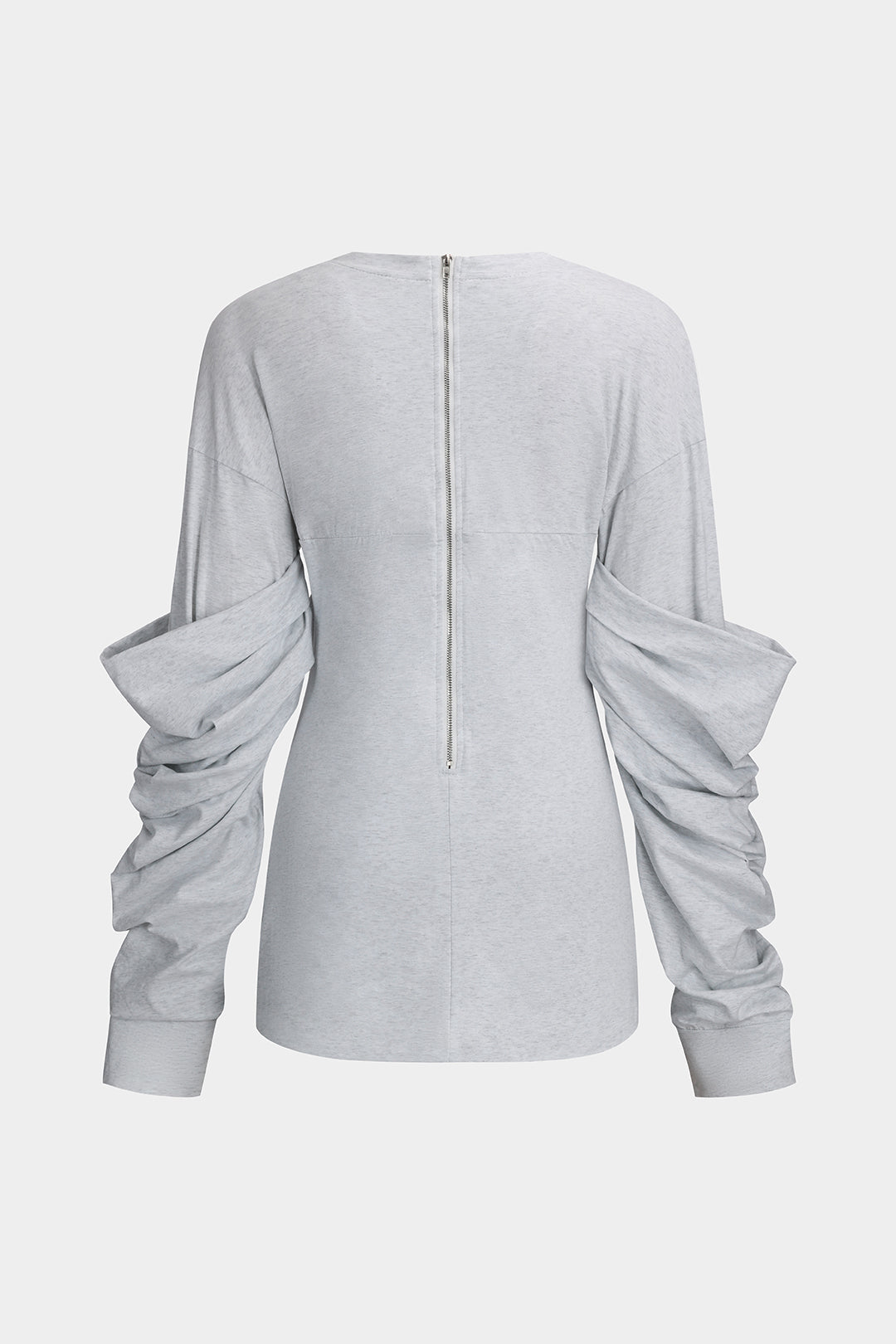 Ruched Patchwork Zipper Long-Sleeve Top