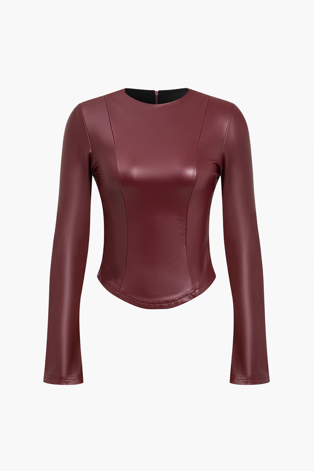 Solid Faux Leather Zipper Detail Long-Sleeve Shirt